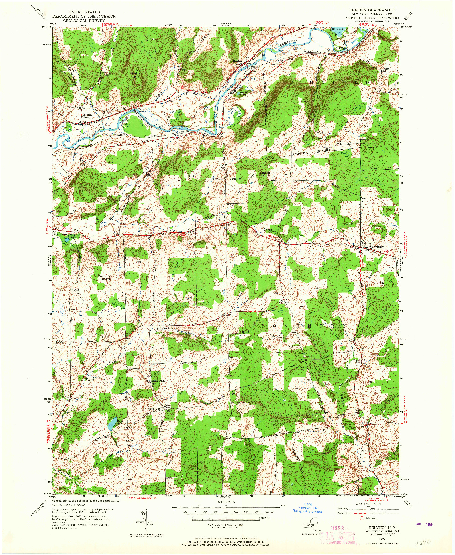 USGS 1:24000-SCALE QUADRANGLE FOR BRISBEN, NY 1949
