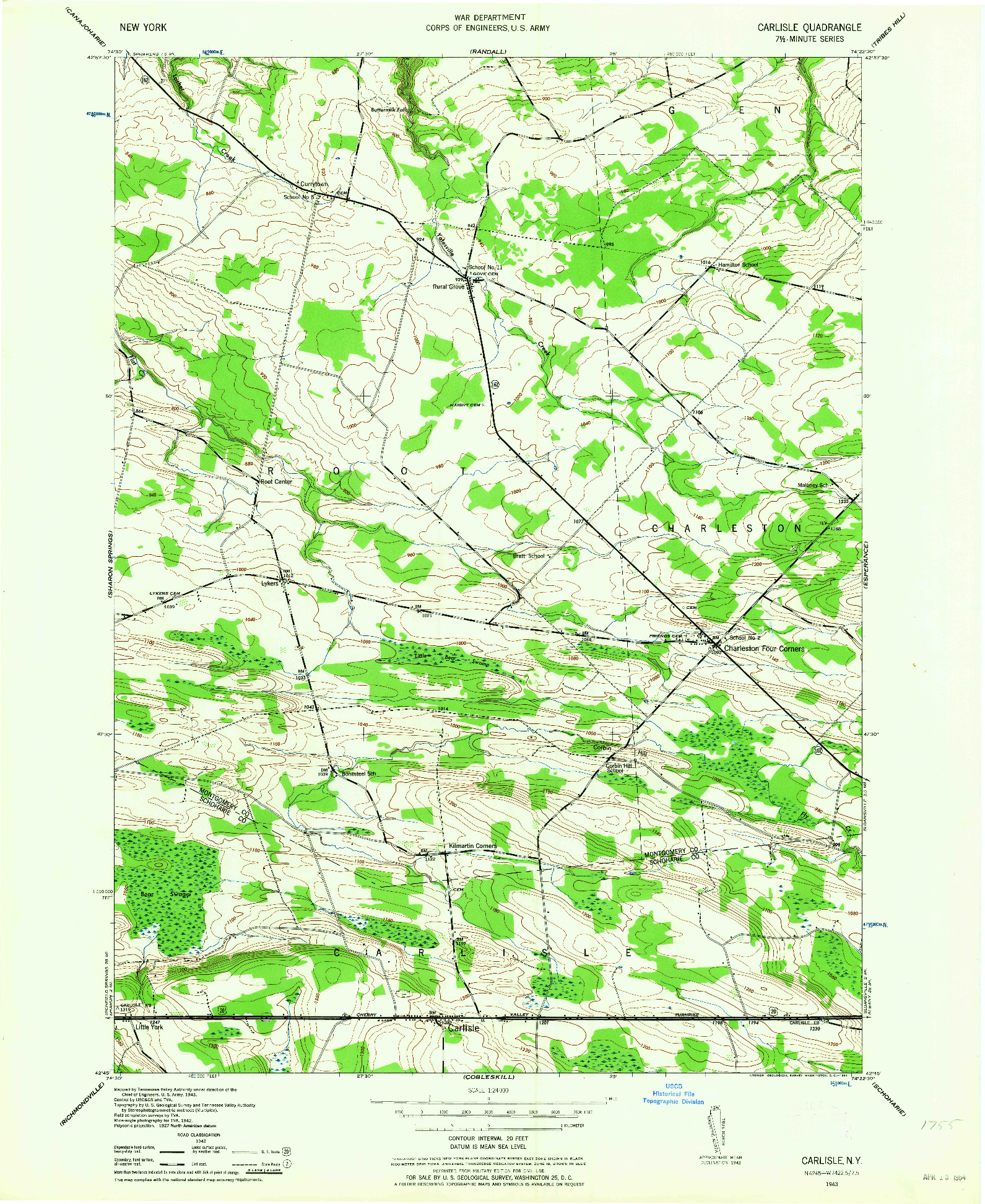 USGS 1:24000-SCALE QUADRANGLE FOR CARLISLE, NY 1943