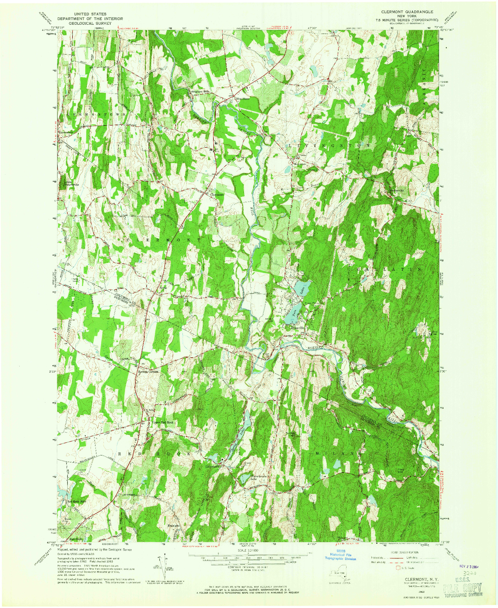 USGS 1:24000-SCALE QUADRANGLE FOR CLERMONT, NY 1963