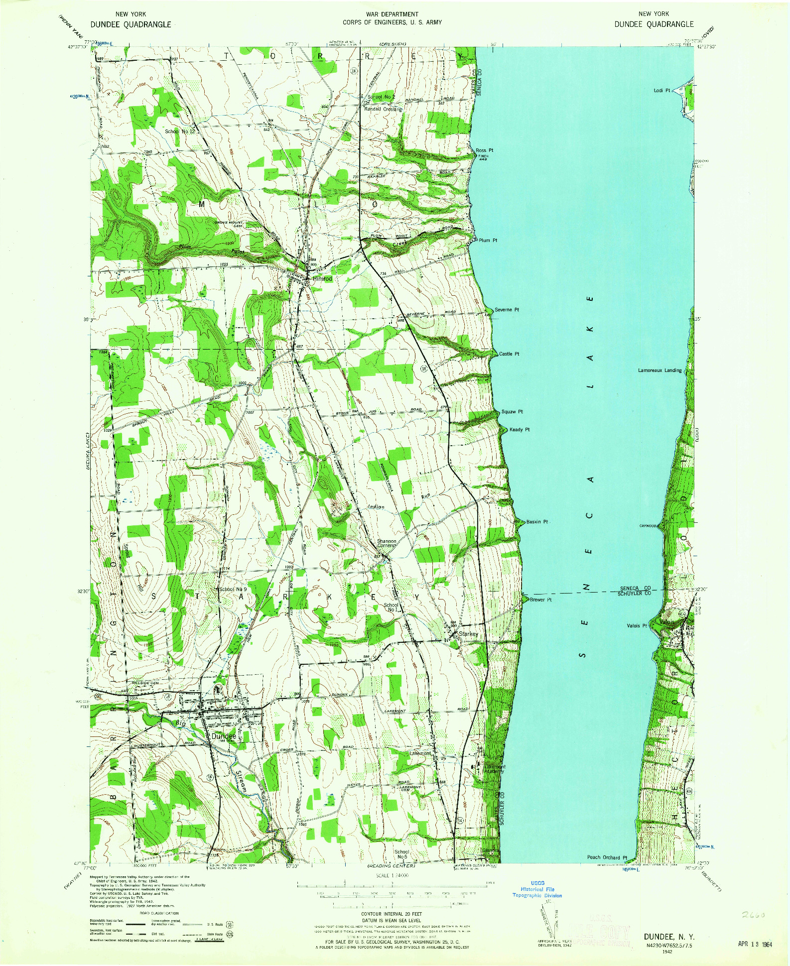 USGS 1:24000-SCALE QUADRANGLE FOR DUNDEE, NY 1942