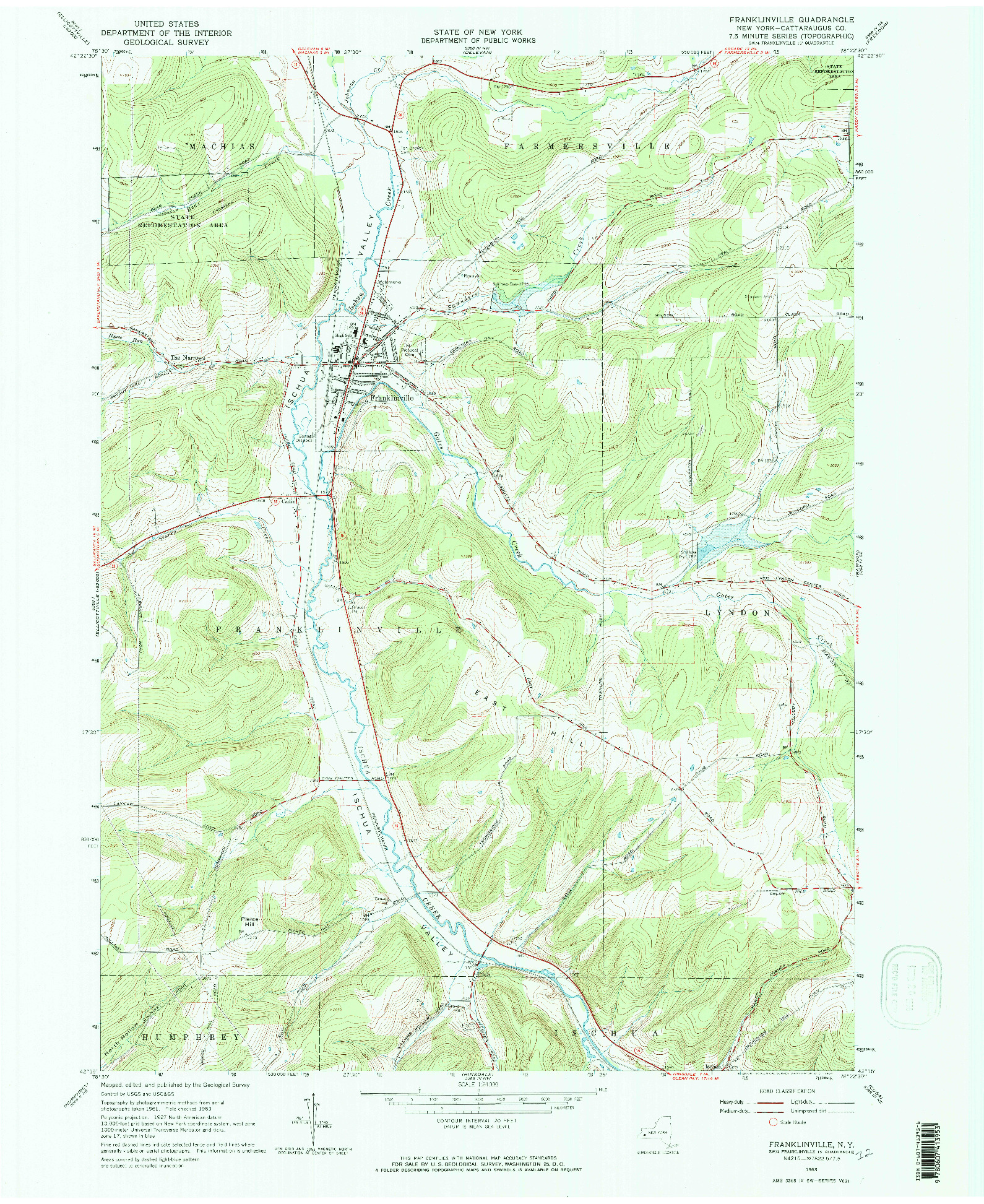 USGS 1:24000-SCALE QUADRANGLE FOR FRANKLINVILLE, NY 1963