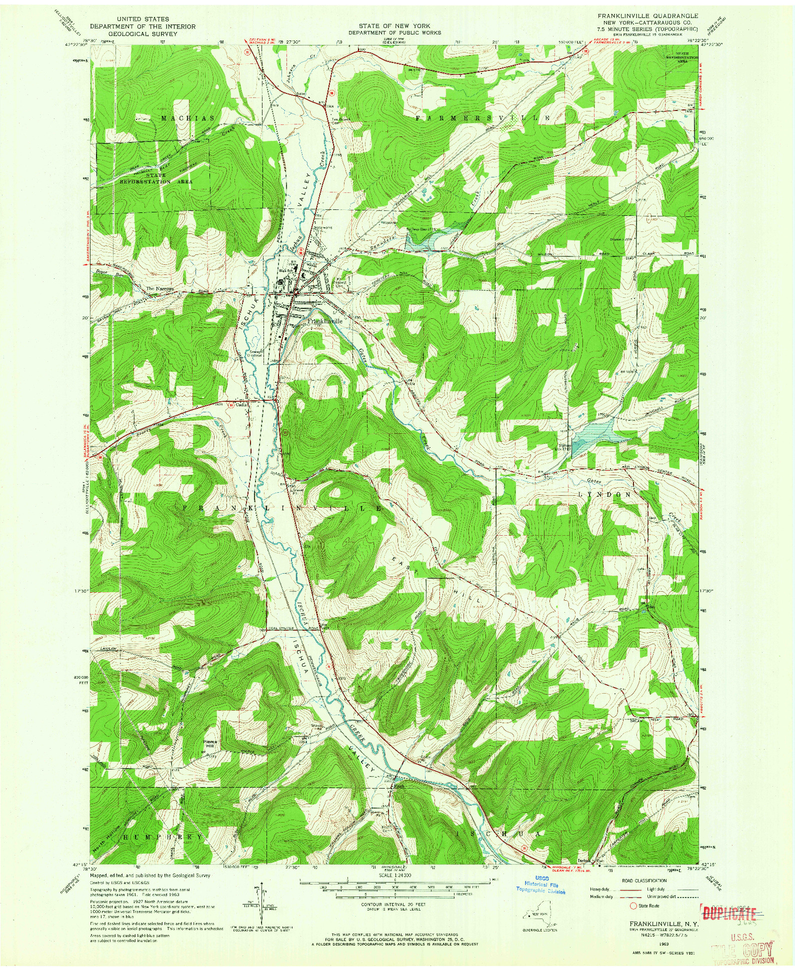 USGS 1:24000-SCALE QUADRANGLE FOR FRANKLINVILLE, NY 1963