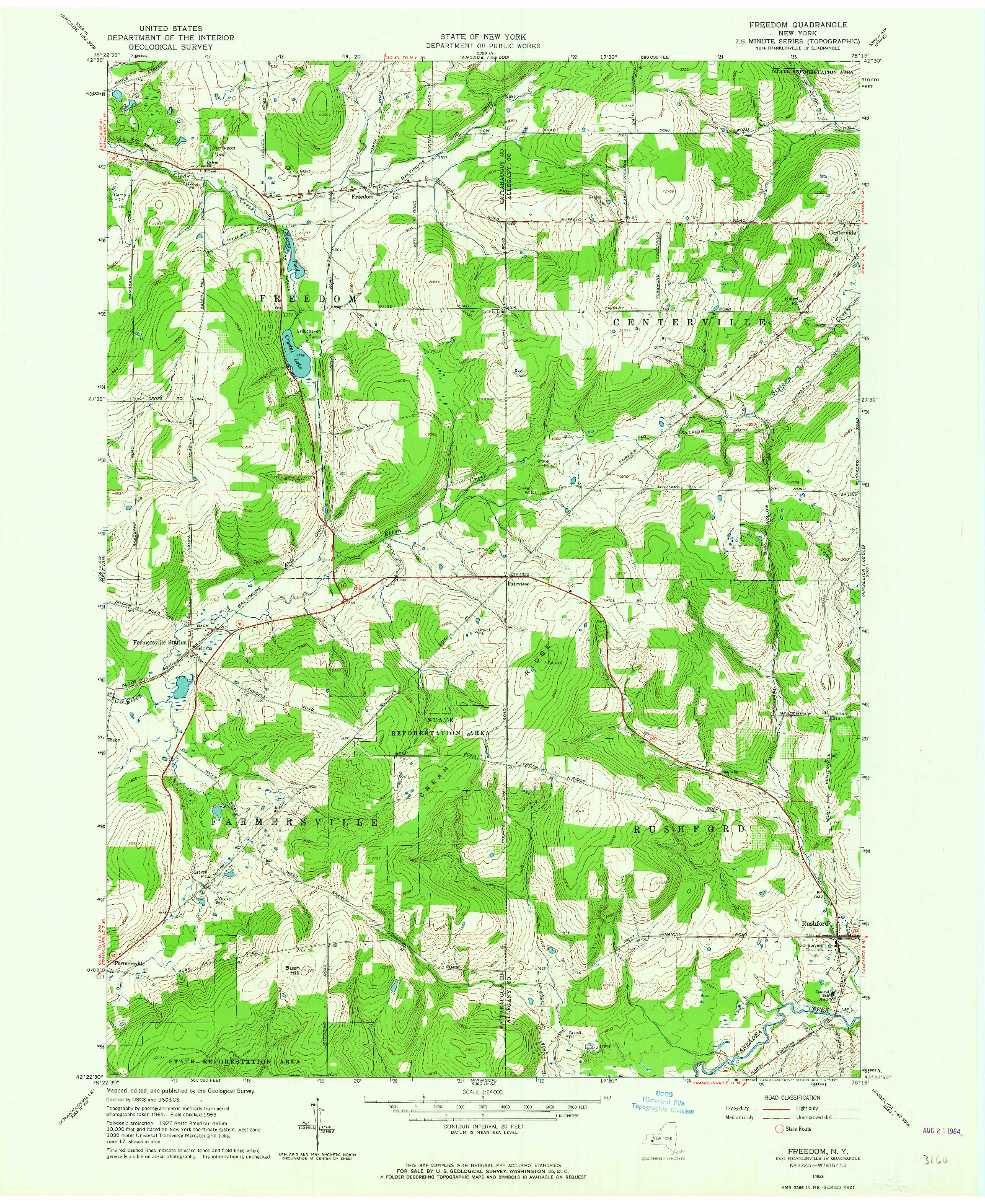 USGS 1:24000-SCALE QUADRANGLE FOR FREEDOM, NY 1963