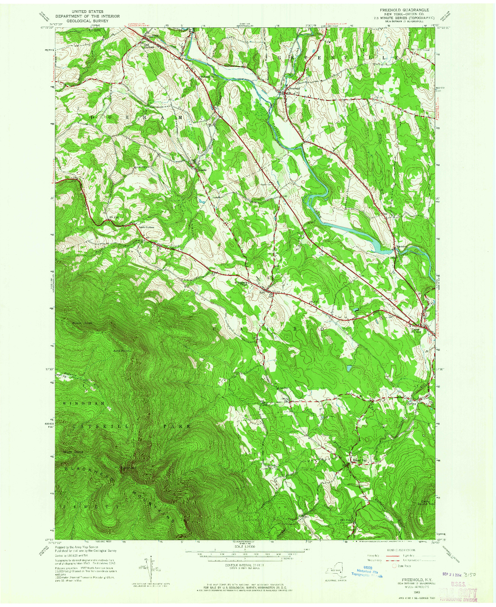 USGS 1:24000-SCALE QUADRANGLE FOR FREEHOLD, NY 1943