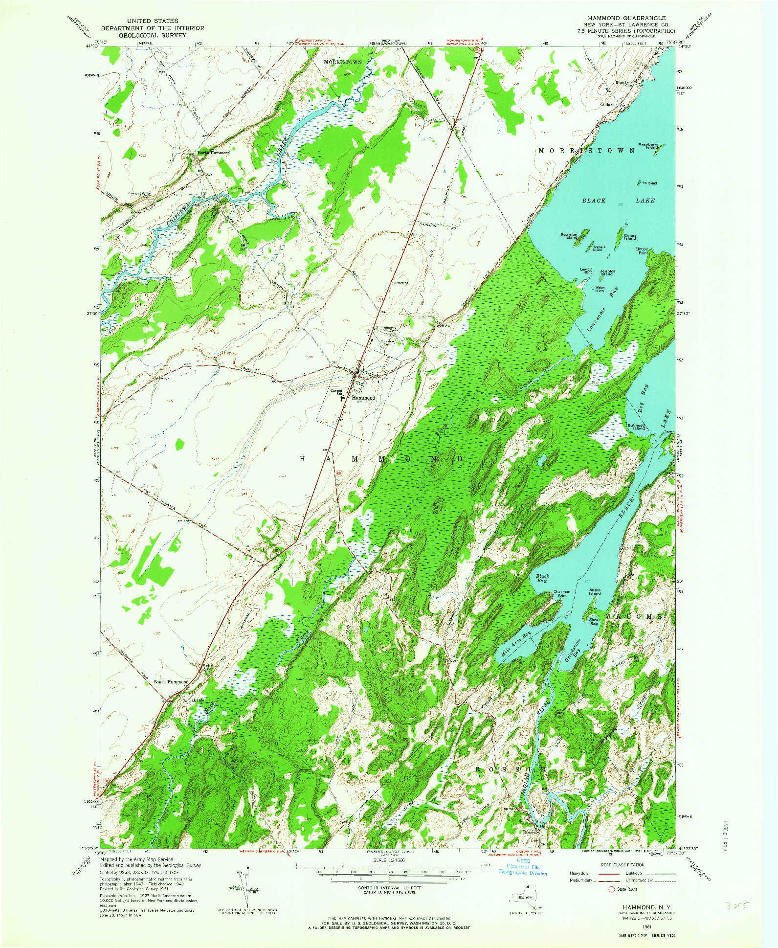 USGS 1:24000-SCALE QUADRANGLE FOR HAMMOND, NY 1961