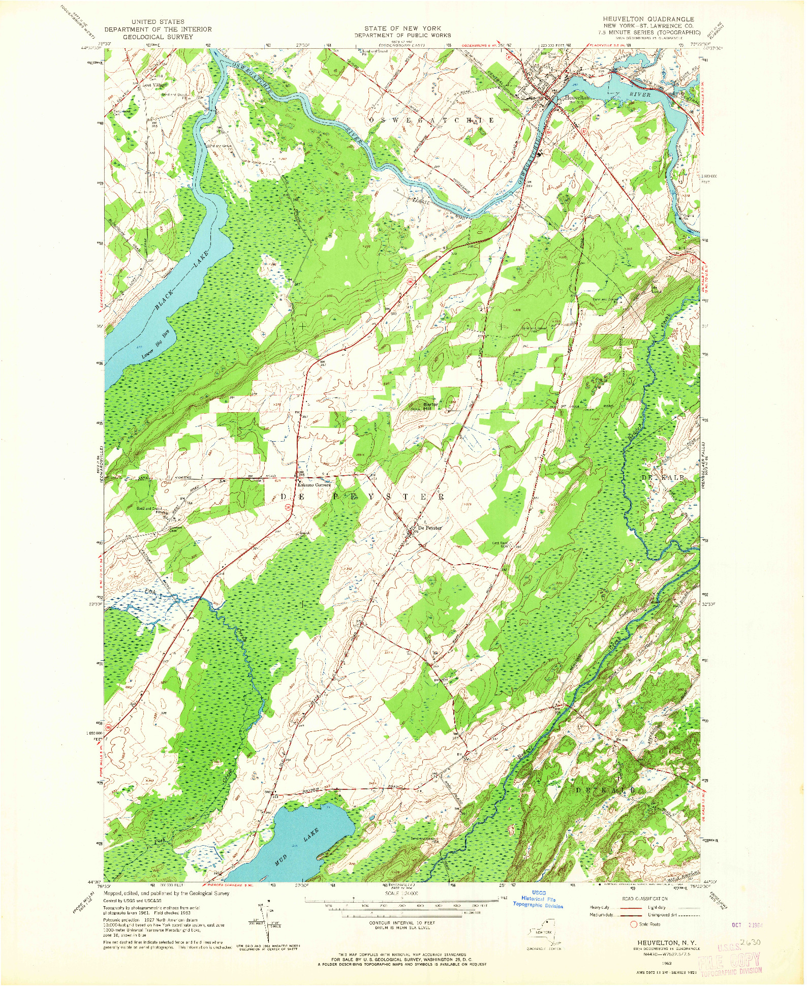 USGS 1:24000-SCALE QUADRANGLE FOR HEUVELTON, NY 1963