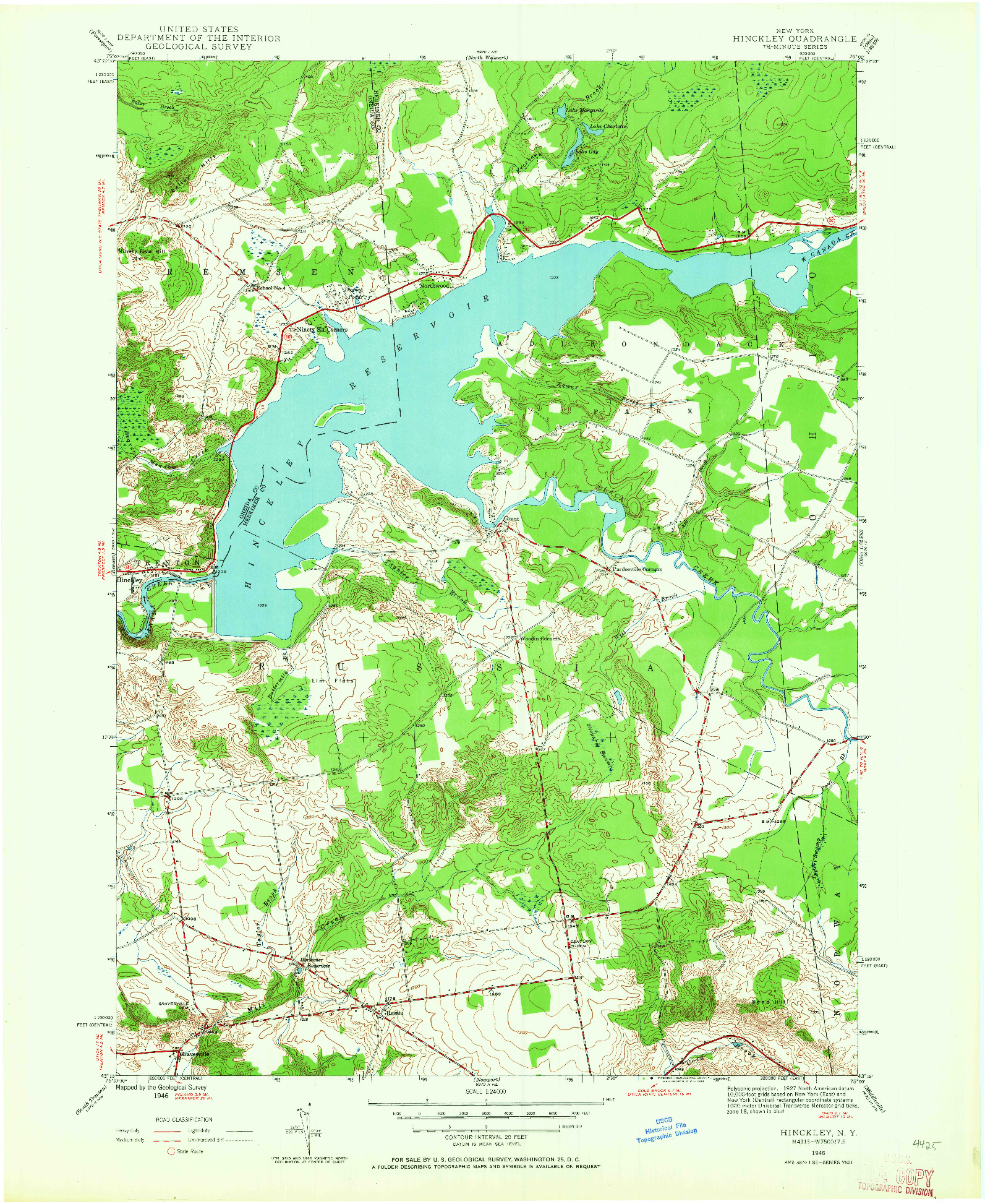 USGS 1:24000-SCALE QUADRANGLE FOR HINCKLEY, NY 1946