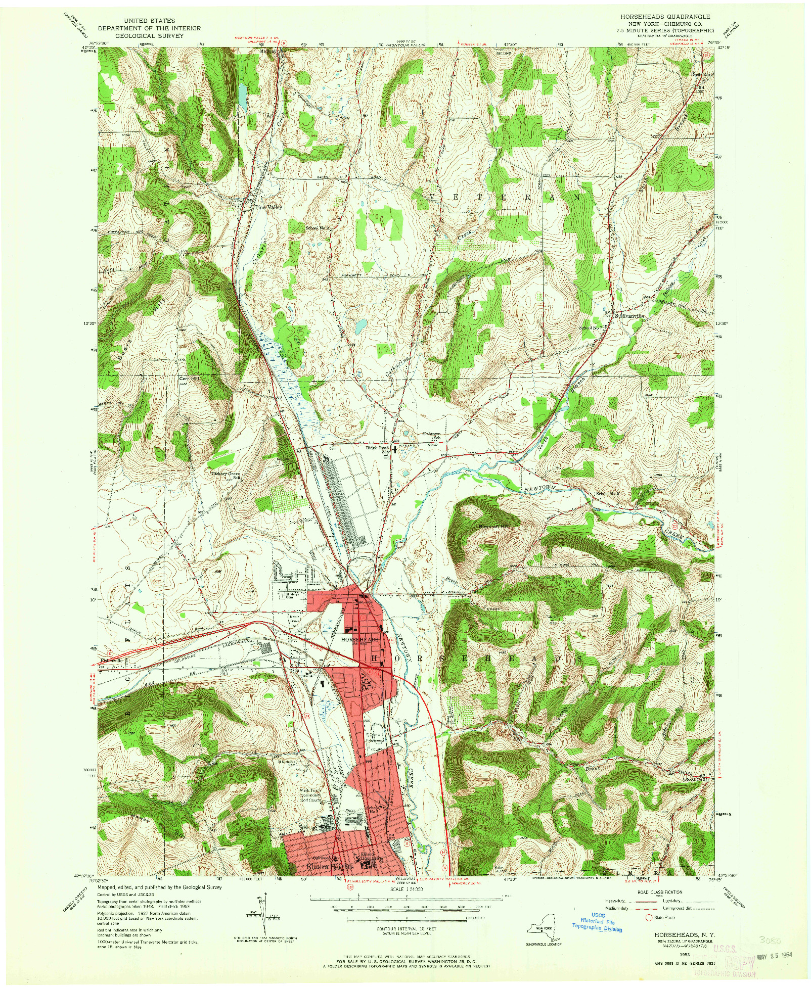 USGS 1:24000-SCALE QUADRANGLE FOR HORSEHEADS, NY 1953