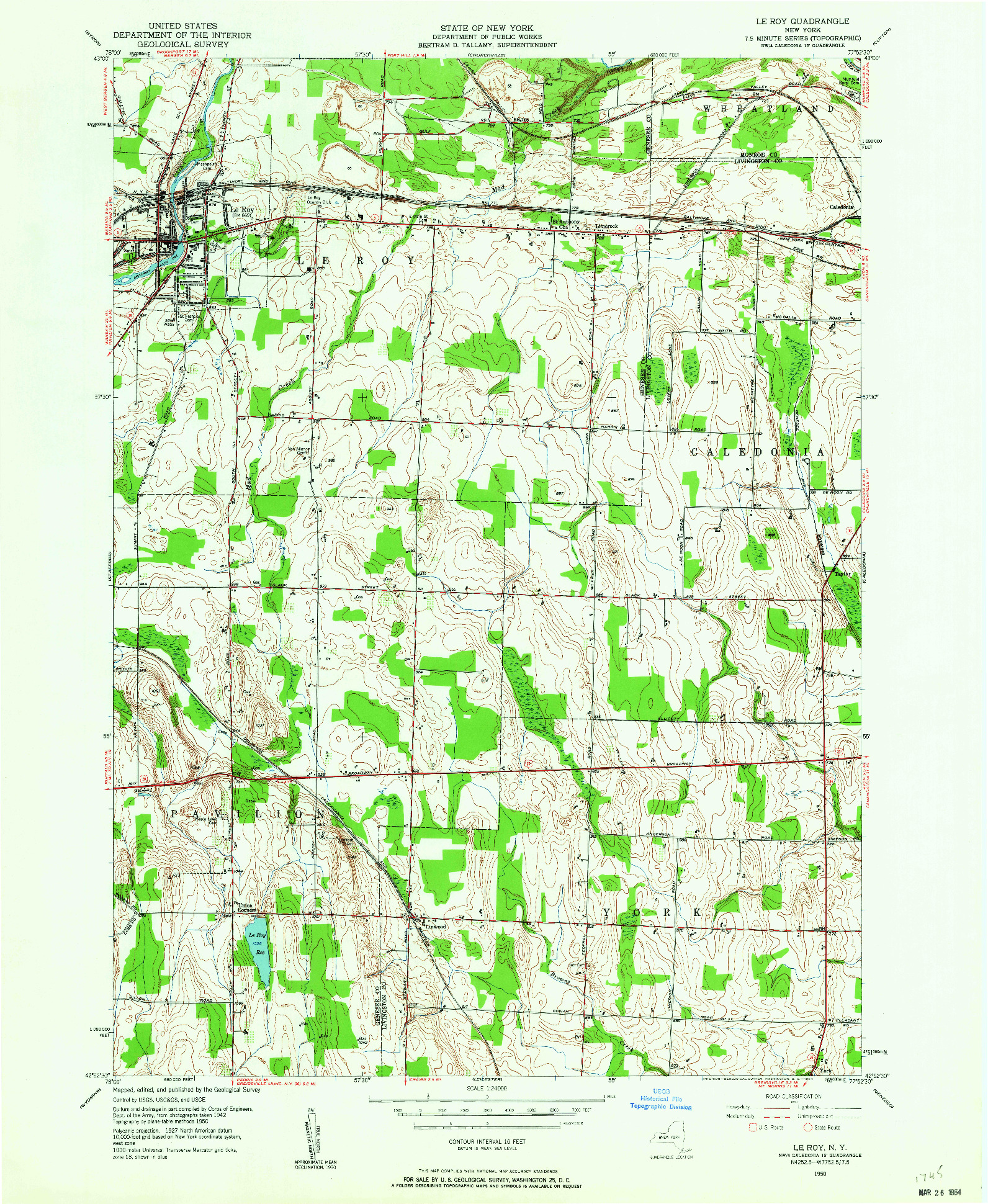 USGS 1:24000-SCALE QUADRANGLE FOR LE ROY, NY 1950