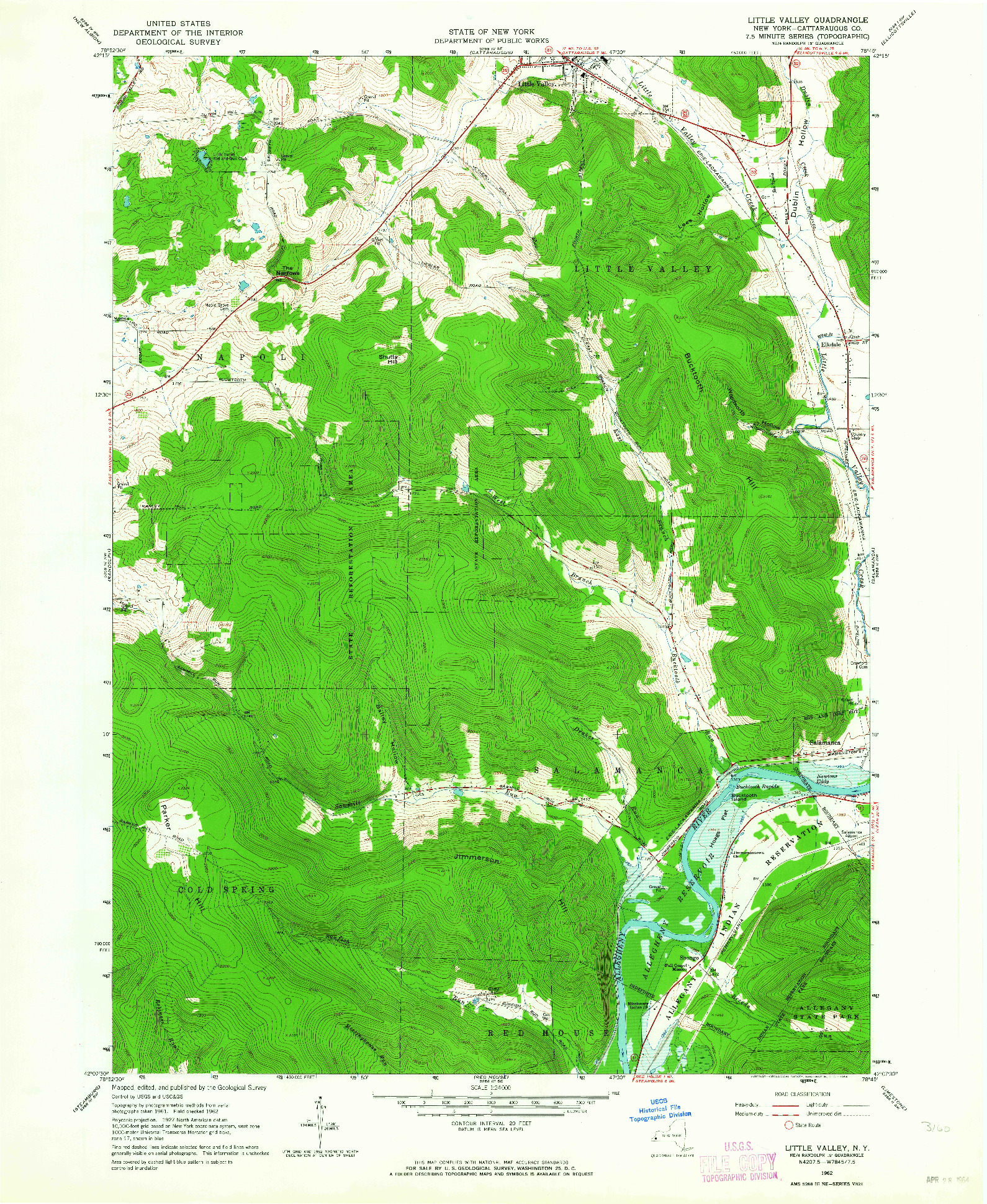 USGS 1:24000-SCALE QUADRANGLE FOR LITTLE VALLEY, NY 1962