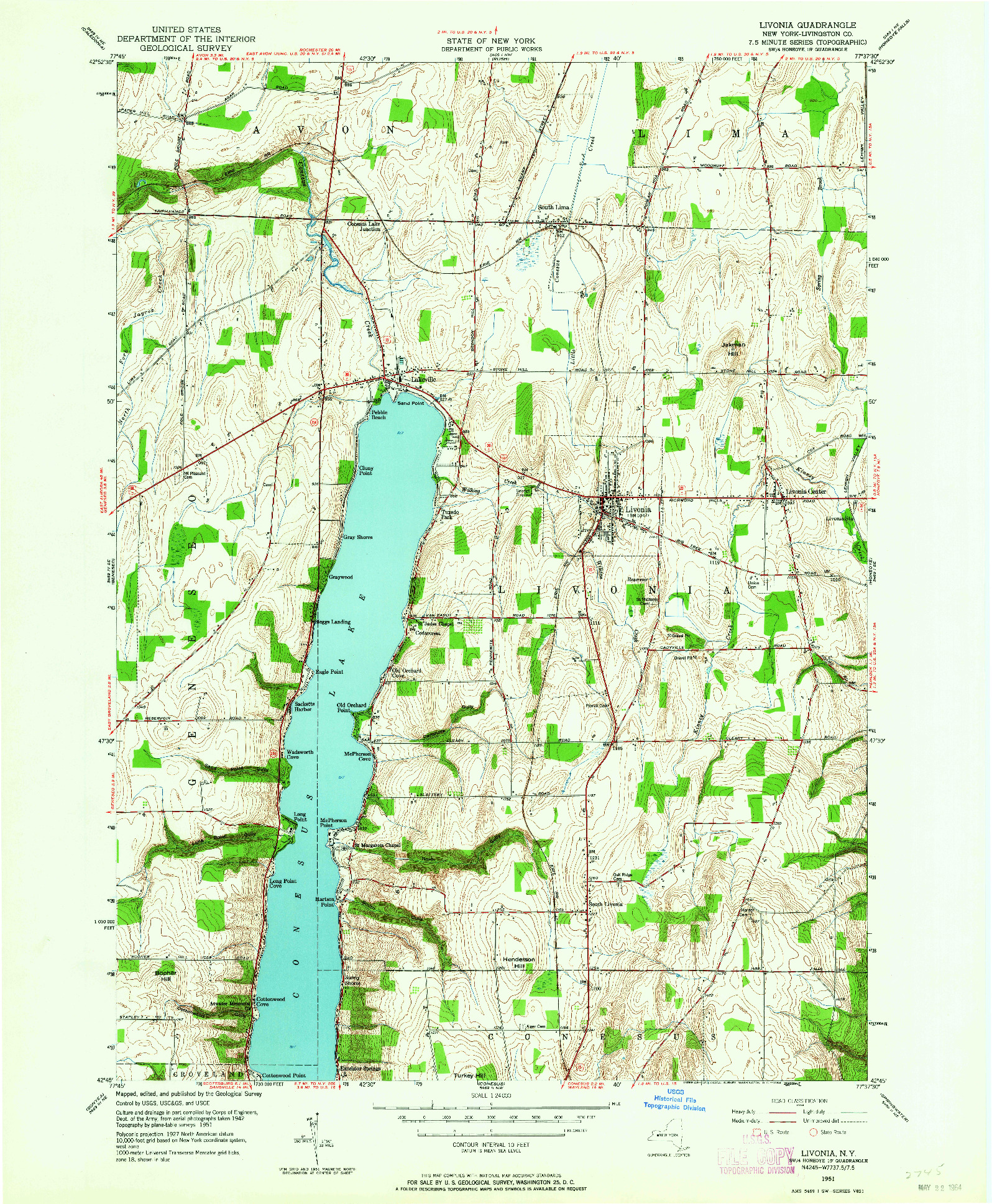 USGS 1:24000-SCALE QUADRANGLE FOR LIVONIA, NY 1951