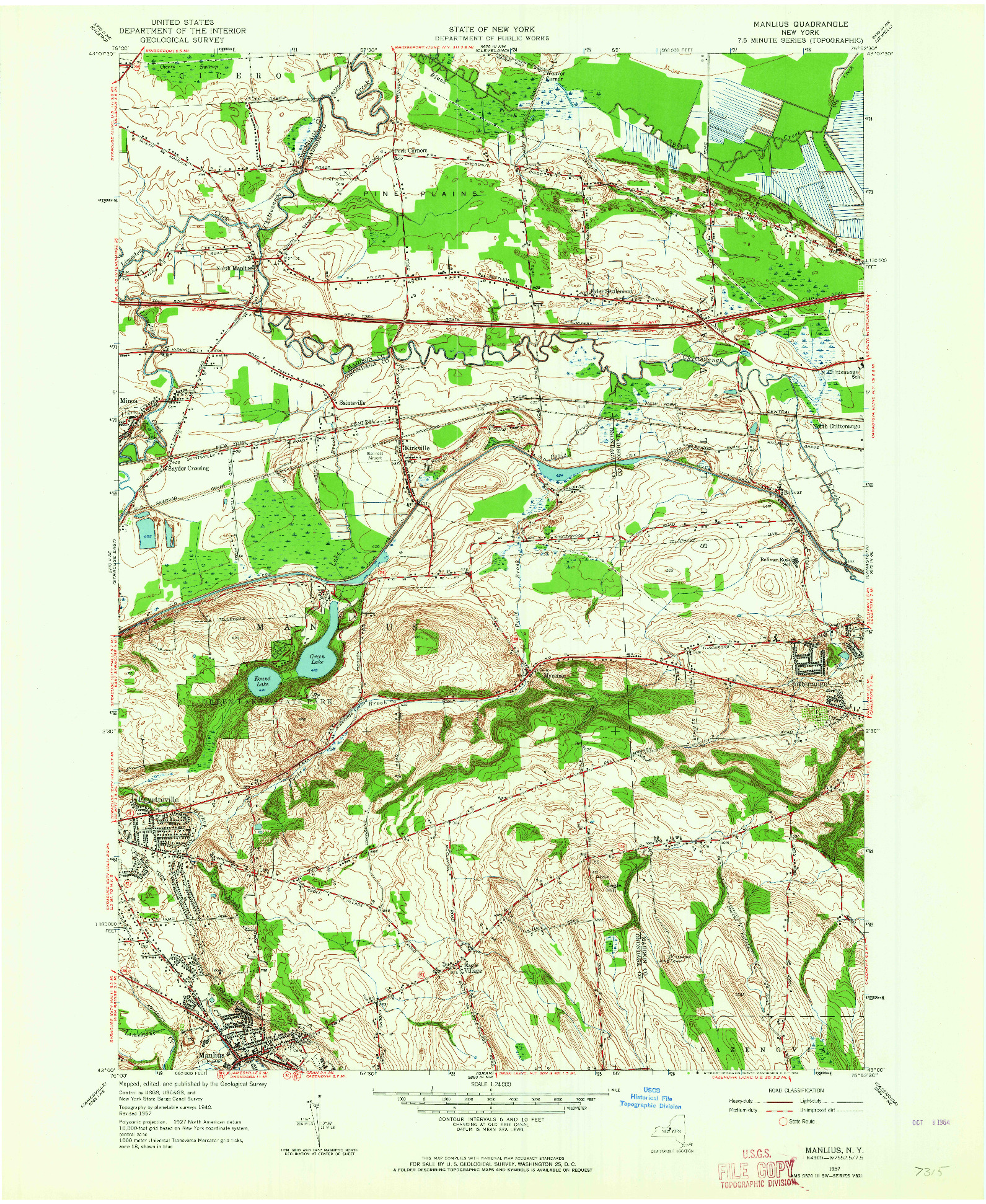 USGS 1:24000-SCALE QUADRANGLE FOR MANLIUS, NY 1957