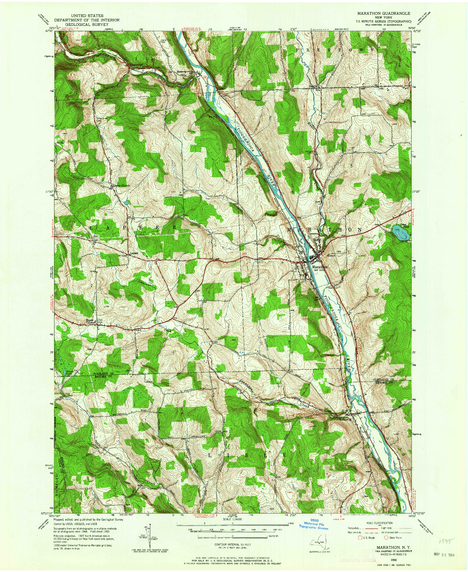 USGS 1:24000-SCALE QUADRANGLE FOR MARATHON, NY 1950