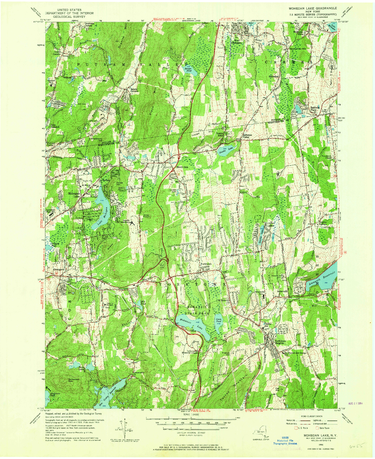 USGS 1:24000-SCALE QUADRANGLE FOR MOHEGAN LAKE, NY 1956