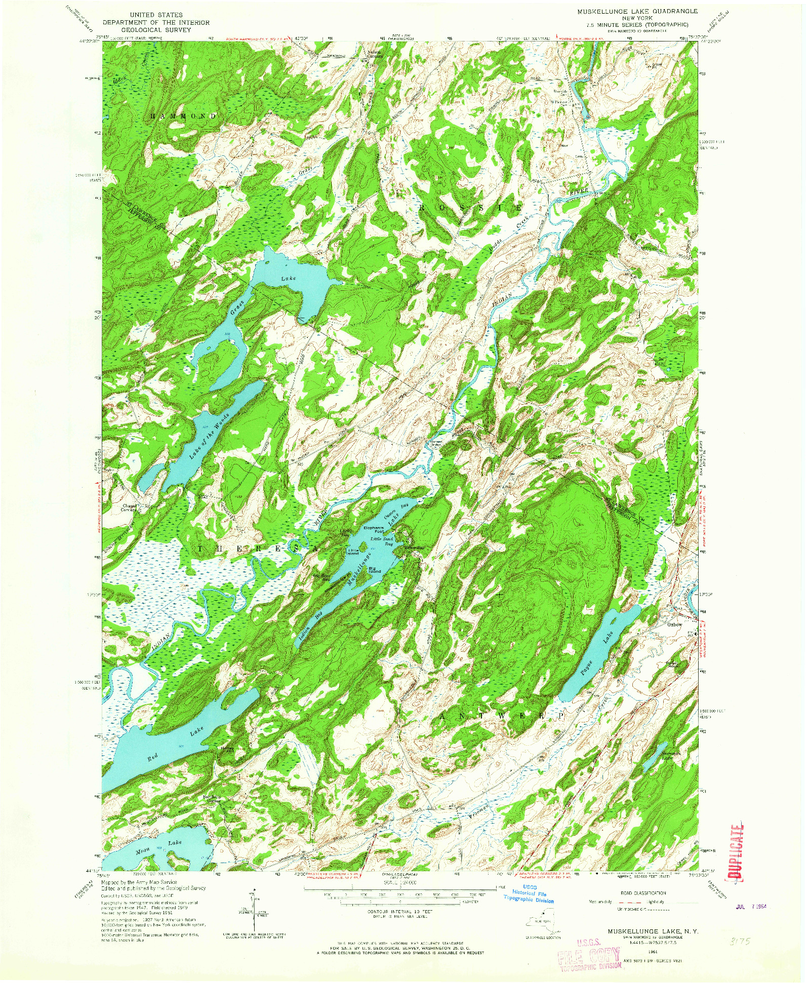USGS 1:24000-SCALE QUADRANGLE FOR MUSKELLUNGE LAKE, NY 1961