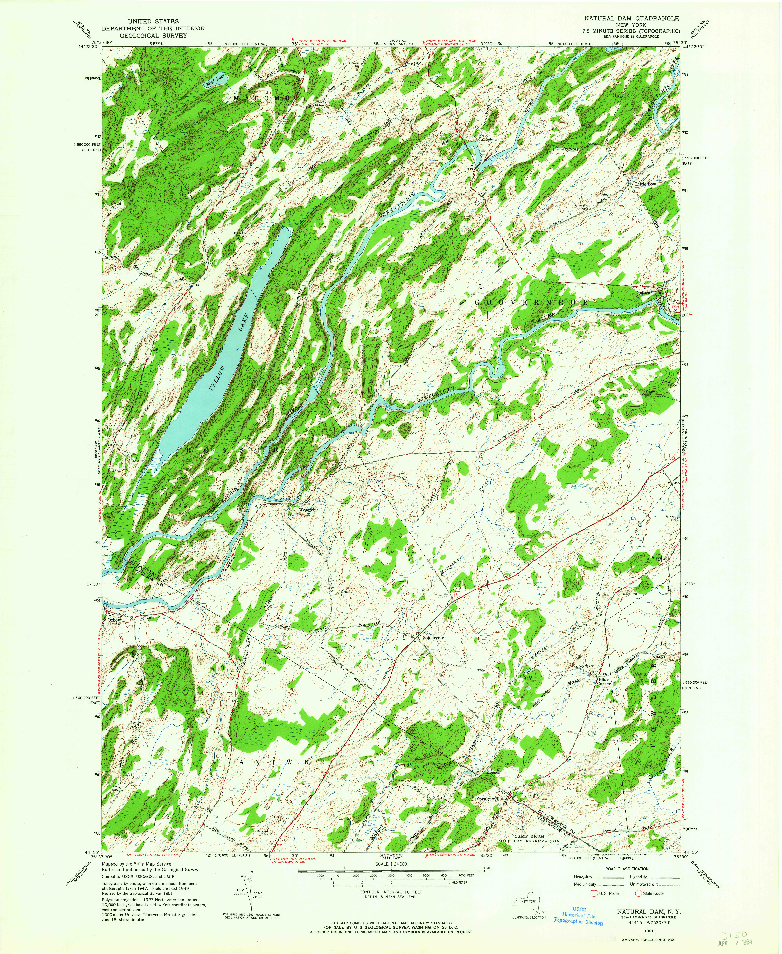 USGS 1:24000-SCALE QUADRANGLE FOR NATURAL DAM, NY 1961