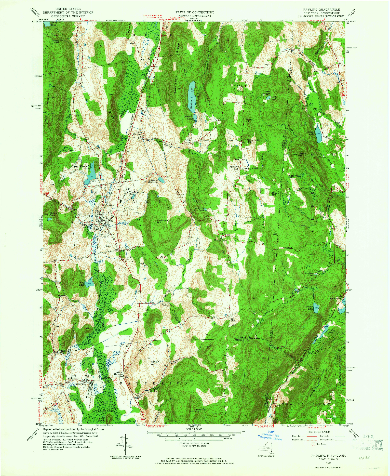 USGS 1:24000-SCALE QUADRANGLE FOR PAWLING, NY 1958
