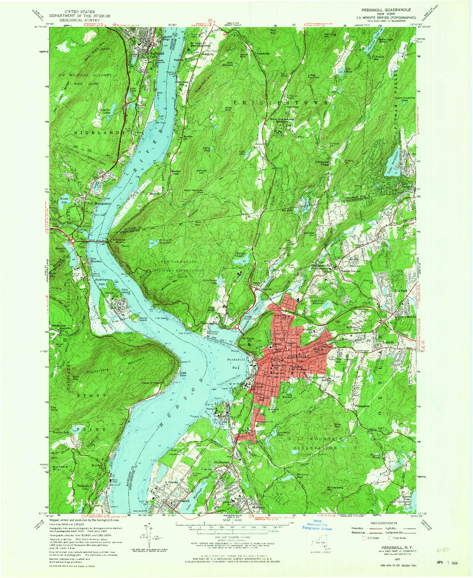 USGS 1:24000-SCALE QUADRANGLE FOR PEEKSKILL, NY 1957