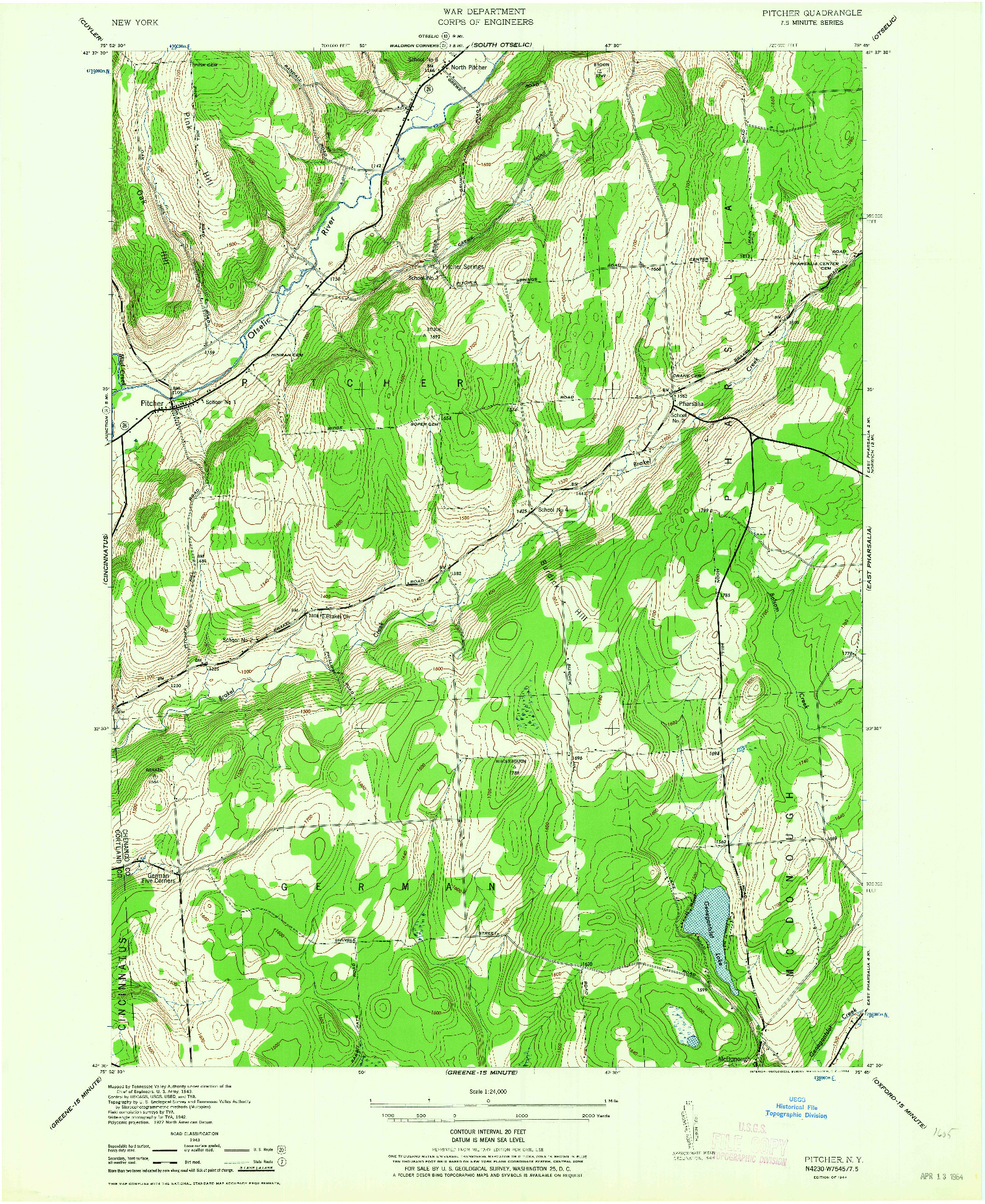 USGS 1:24000-SCALE QUADRANGLE FOR PITCHER, NY 1944