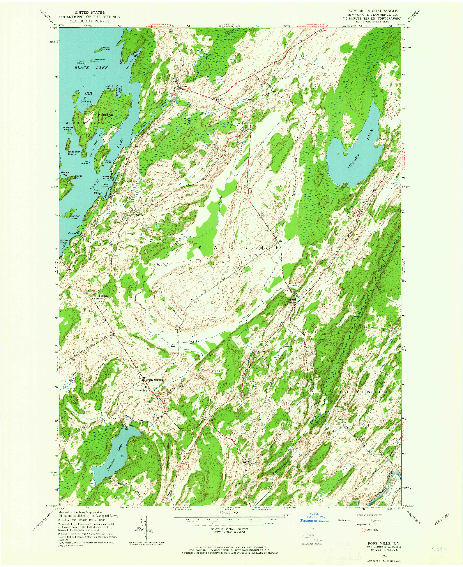 USGS 1:24000-SCALE QUADRANGLE FOR POPE MILLS, NY 1961