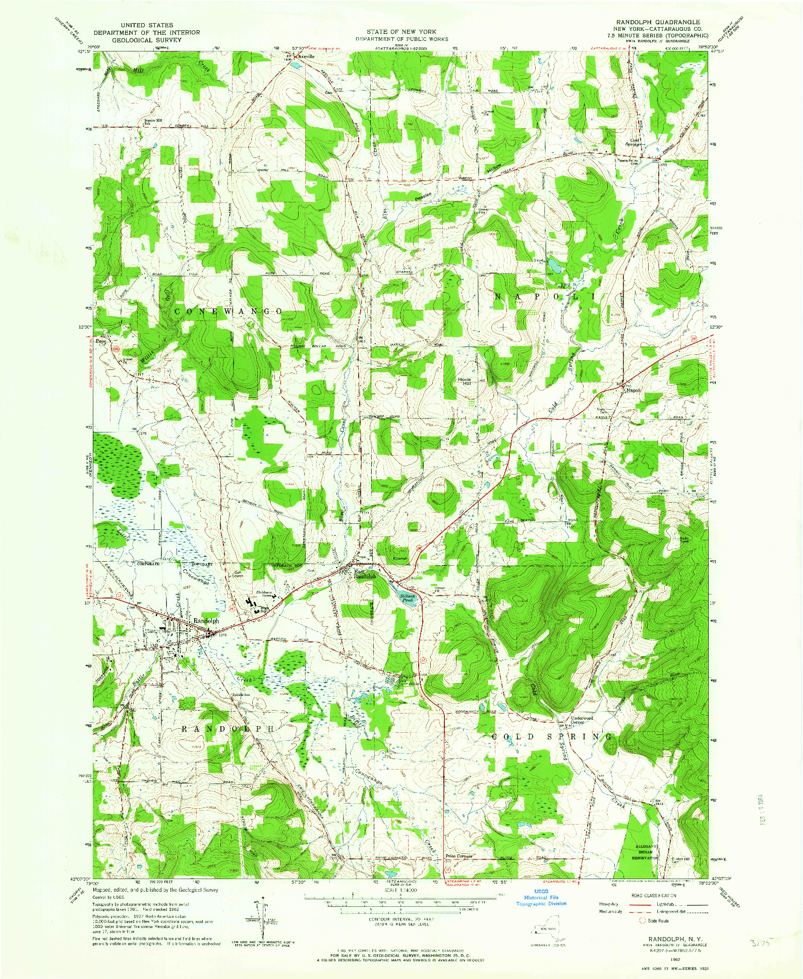 USGS 1:24000-SCALE QUADRANGLE FOR RANDOLPH, NY 1962