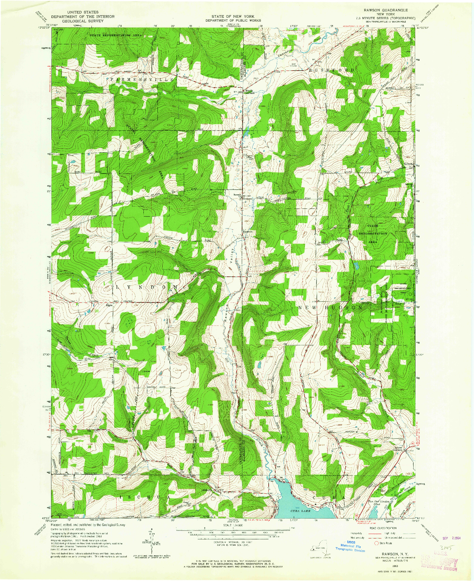 USGS 1:24000-SCALE QUADRANGLE FOR RAWSON, NY 1963