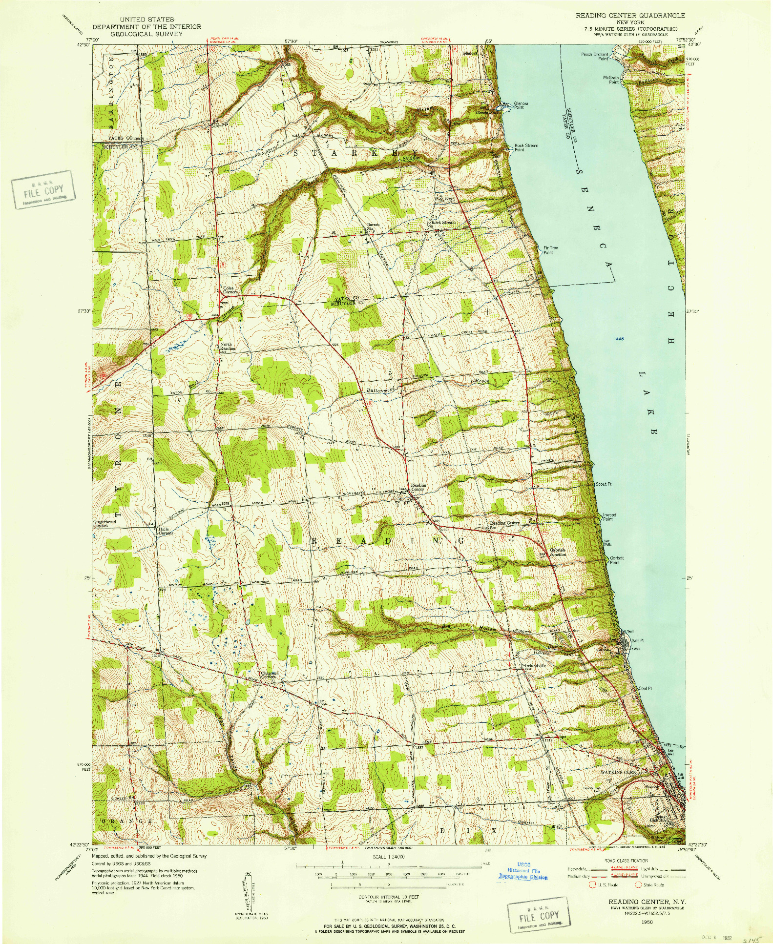 USGS 1:24000-SCALE QUADRANGLE FOR READING CENTER, NY 1950
