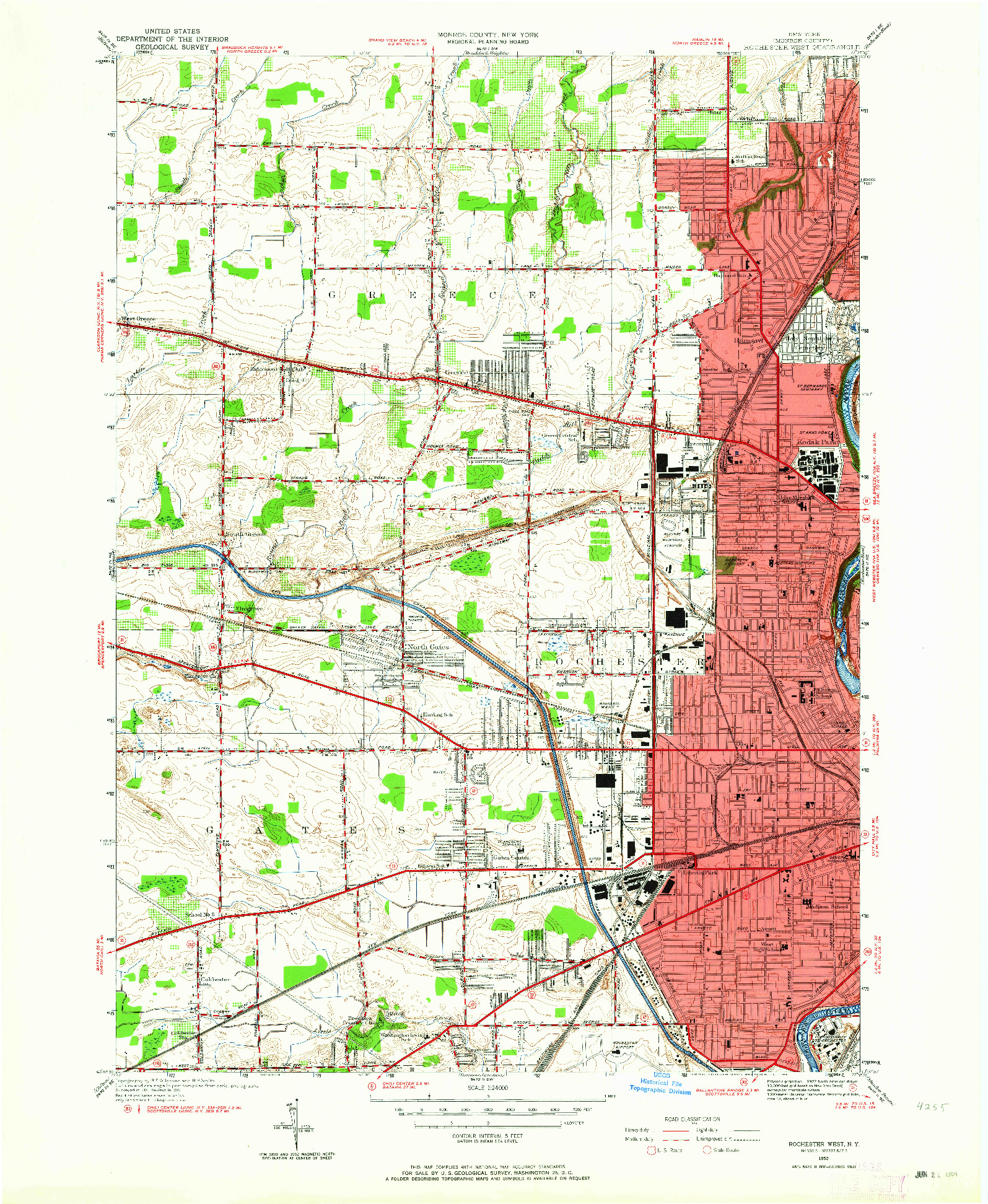 USGS 1:24000-SCALE QUADRANGLE FOR ROCHESTER WEST, NY 1952