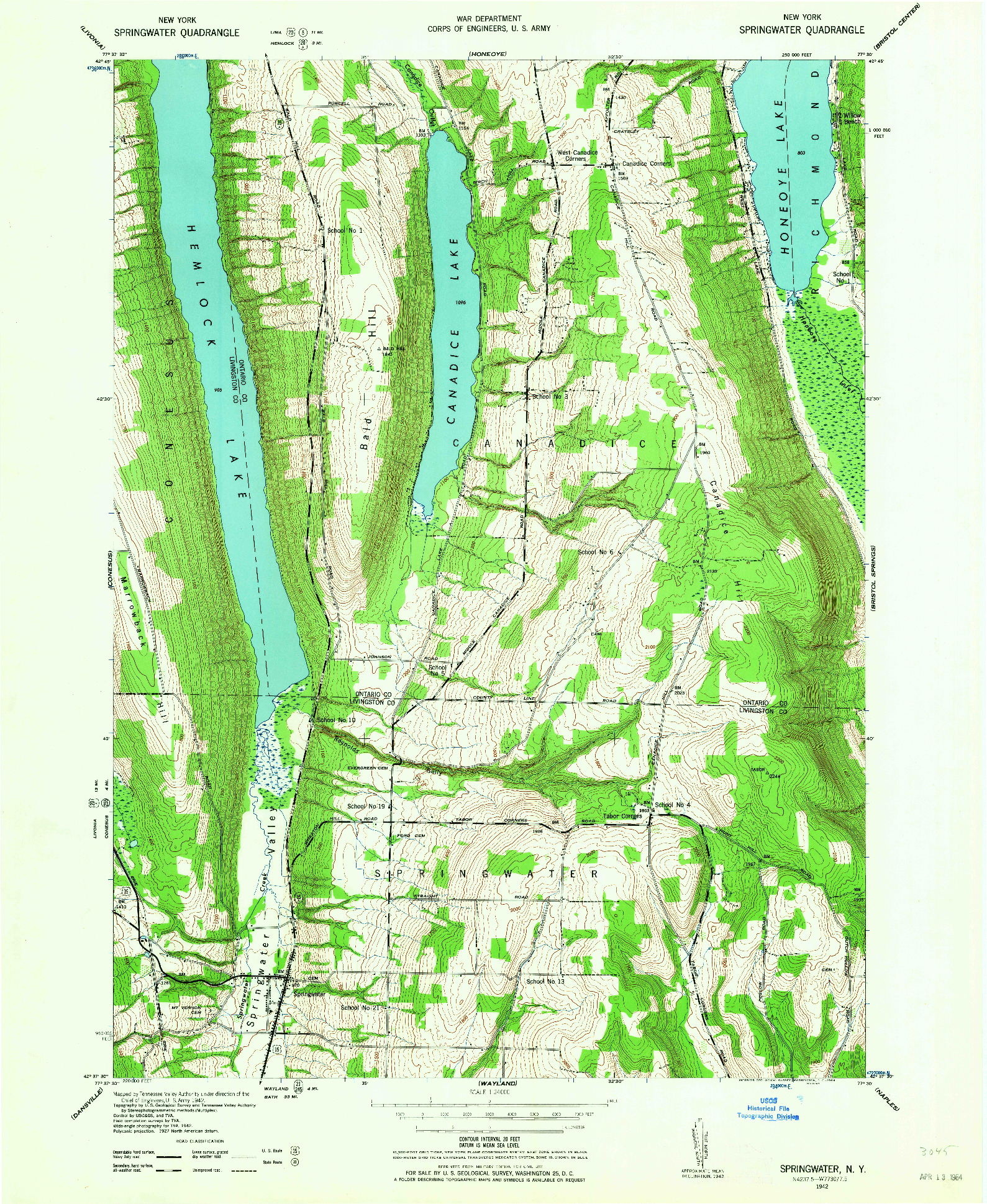 USGS 1:24000-SCALE QUADRANGLE FOR SPRINGWATER, NY 1942