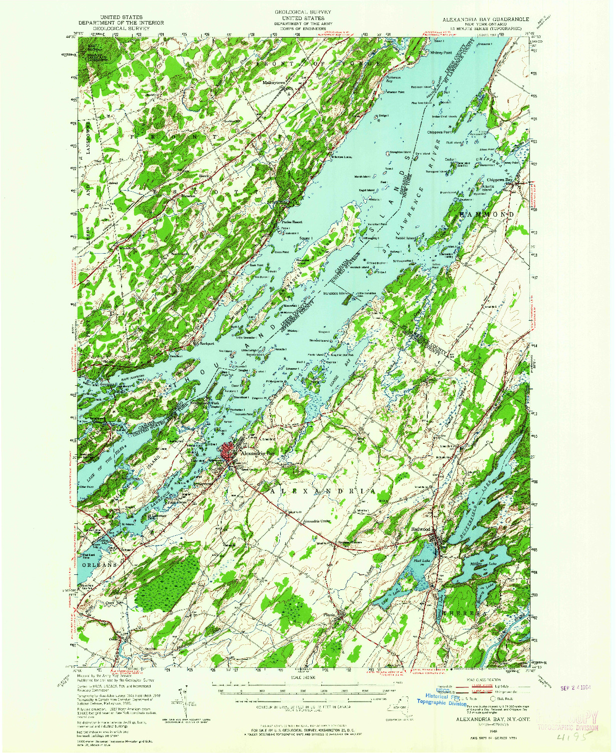 USGS 1:62500-SCALE QUADRANGLE FOR ALEXANDRIA BAY, NY 1948