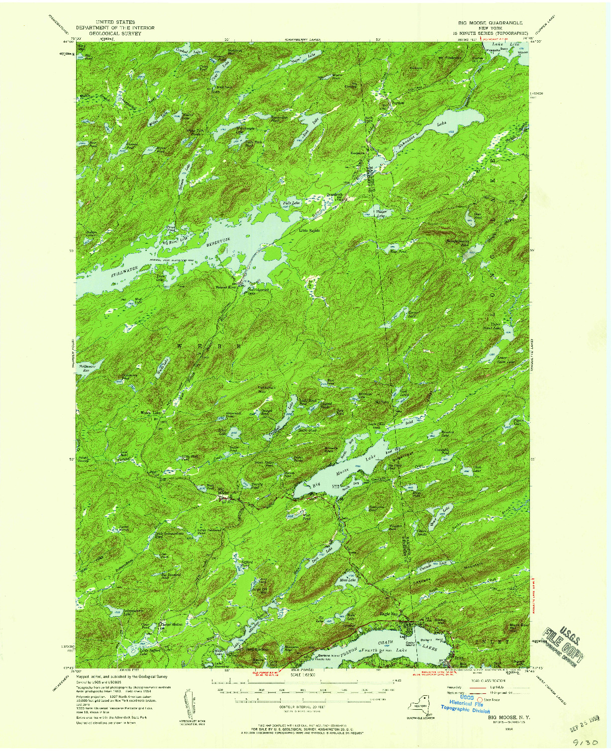 USGS 1:62500-SCALE QUADRANGLE FOR BIG MOOSE, NY 1954