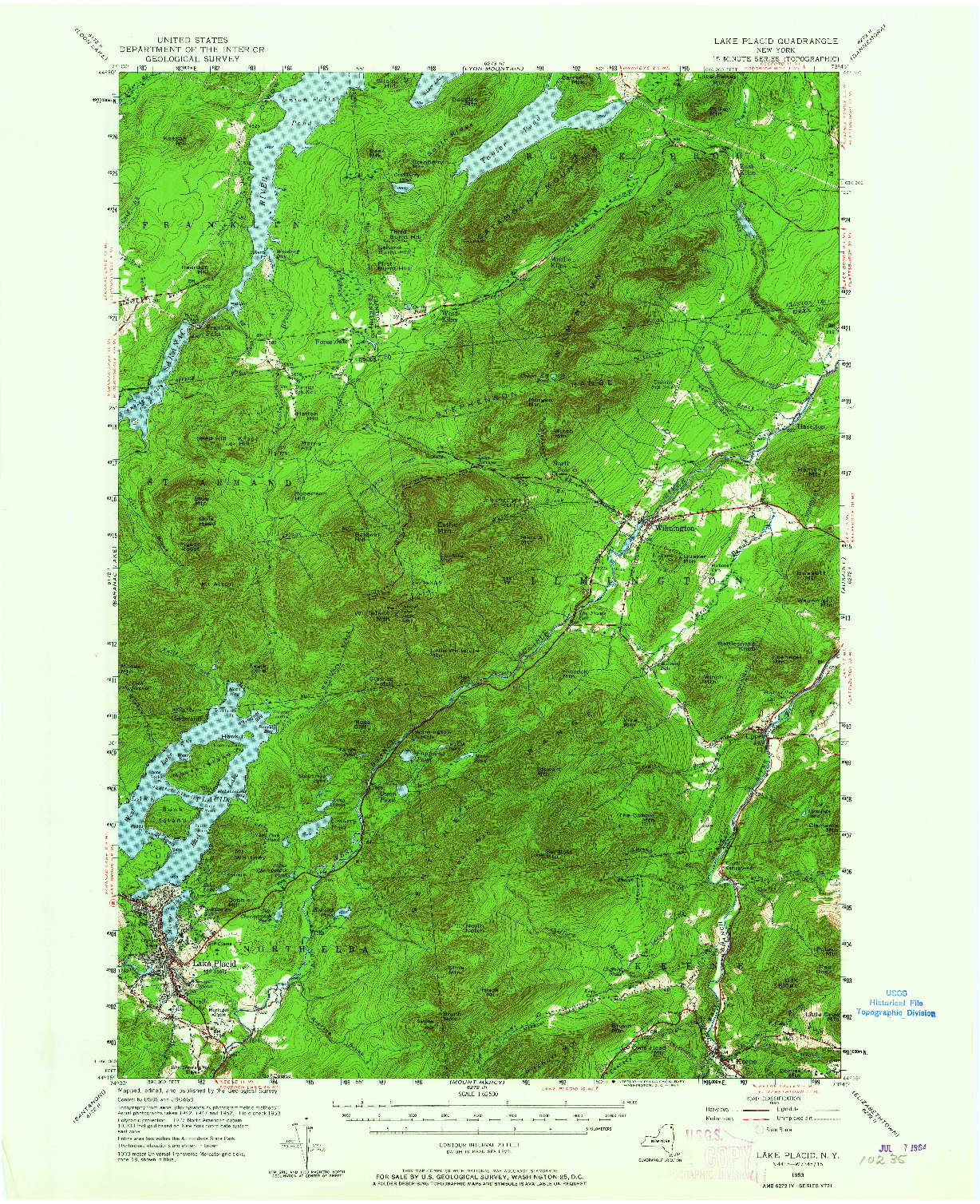 USGS 1:62500-SCALE QUADRANGLE FOR LAKE PLACID, NY 1953