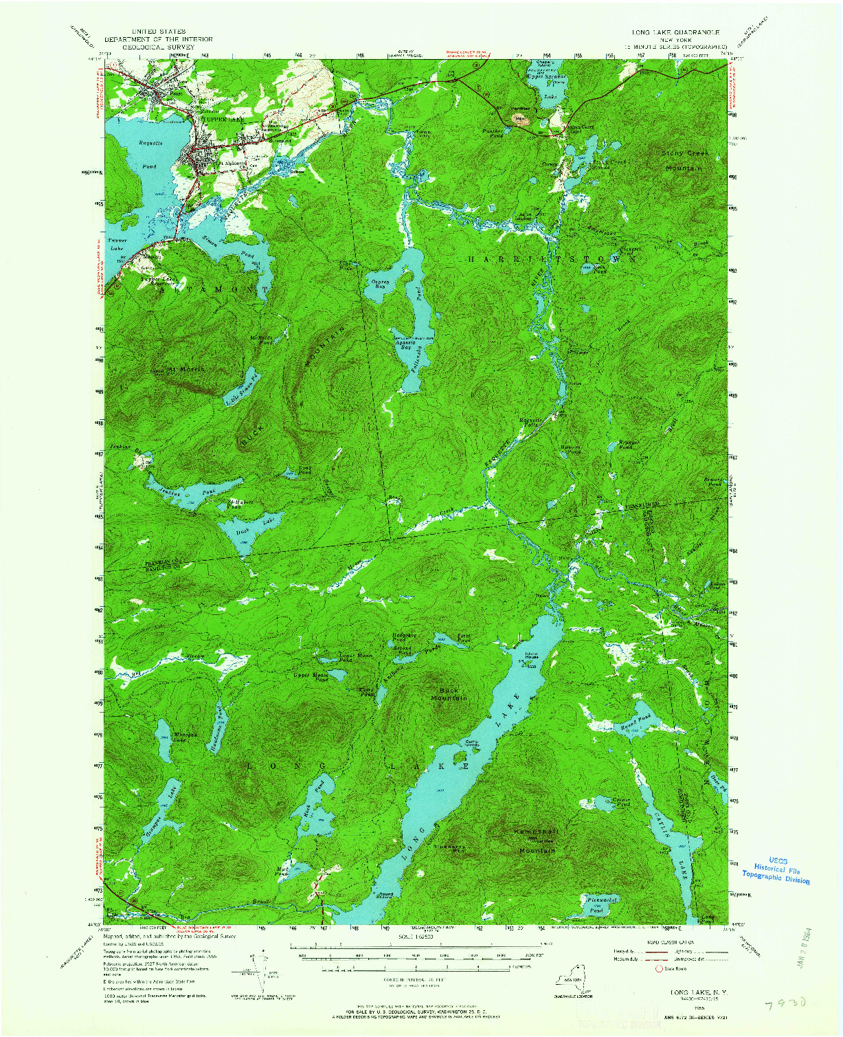 USGS 1:62500-SCALE QUADRANGLE FOR LONG LAKE, NY 1955