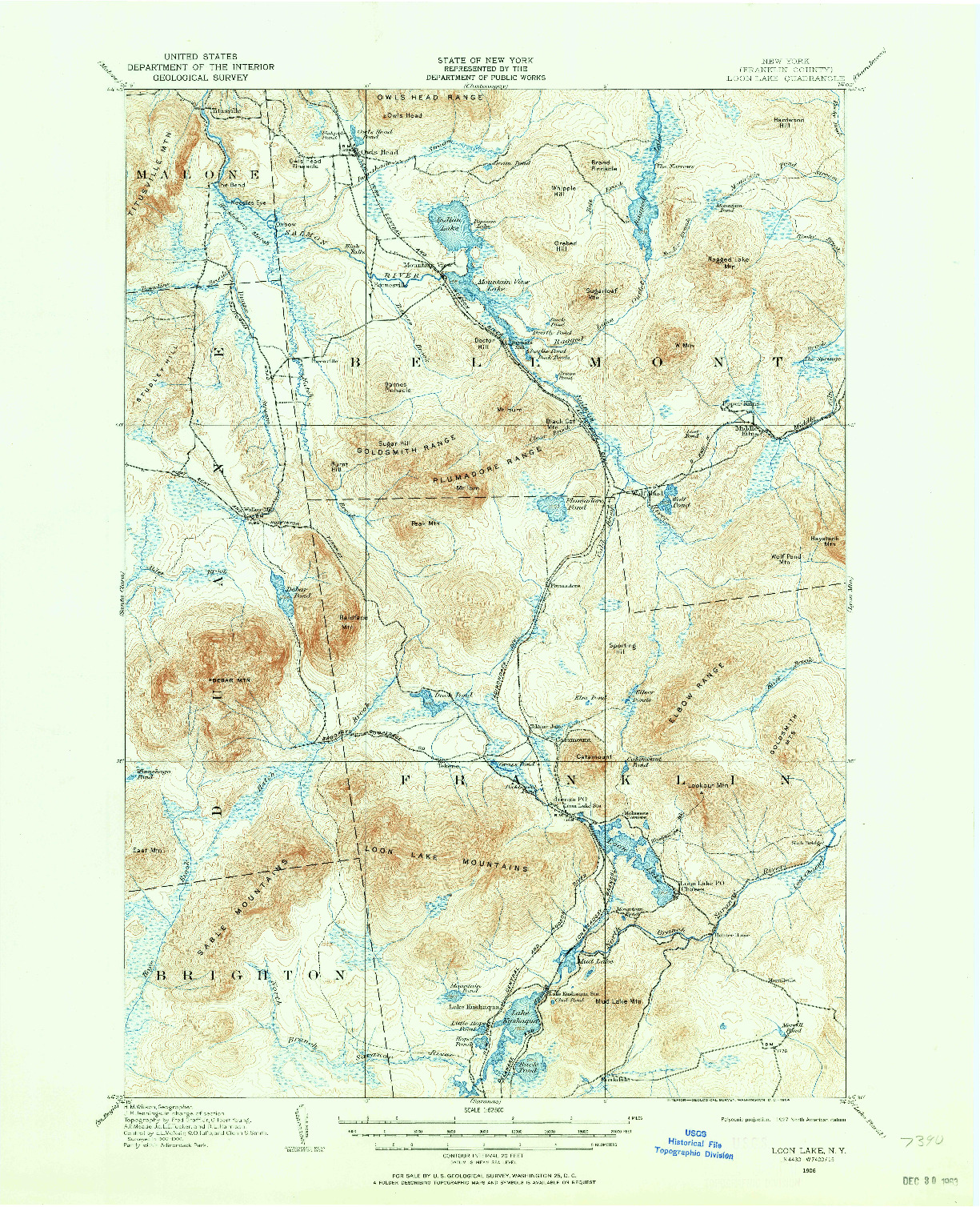 USGS 1:62500-SCALE QUADRANGLE FOR LOON LAKE, NY 1906