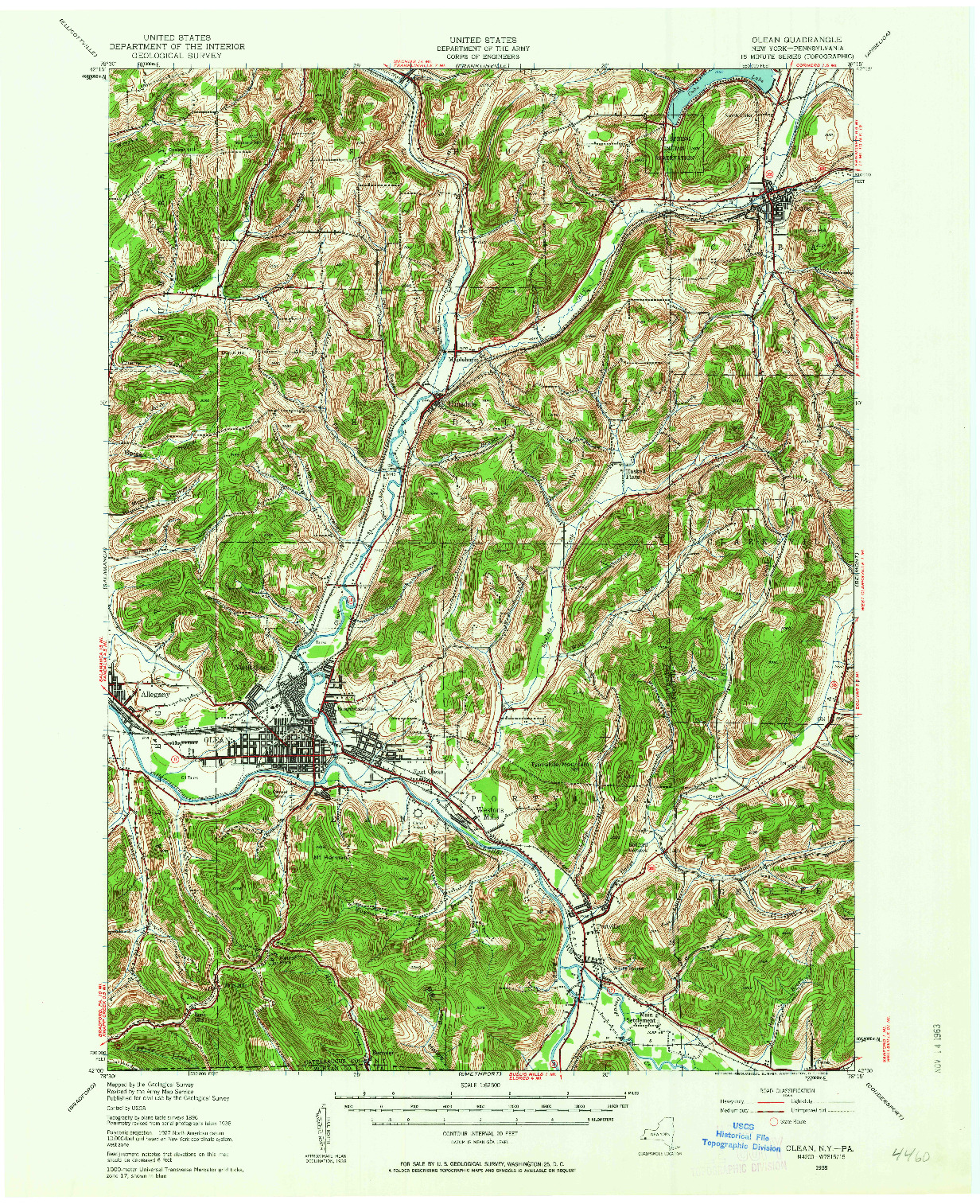 USGS 1:62500-SCALE QUADRANGLE FOR OLEAN, NY 1938
