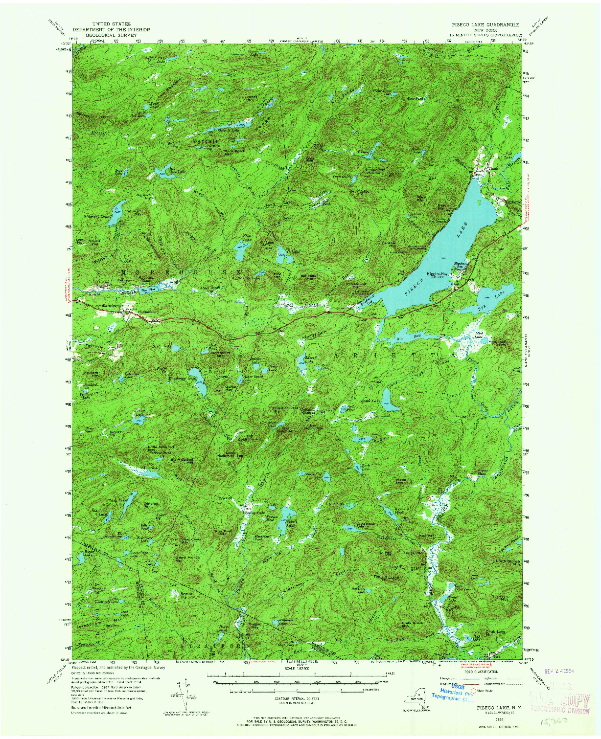 USGS 1:62500-SCALE QUADRANGLE FOR PISECO LAKE, NY 1954