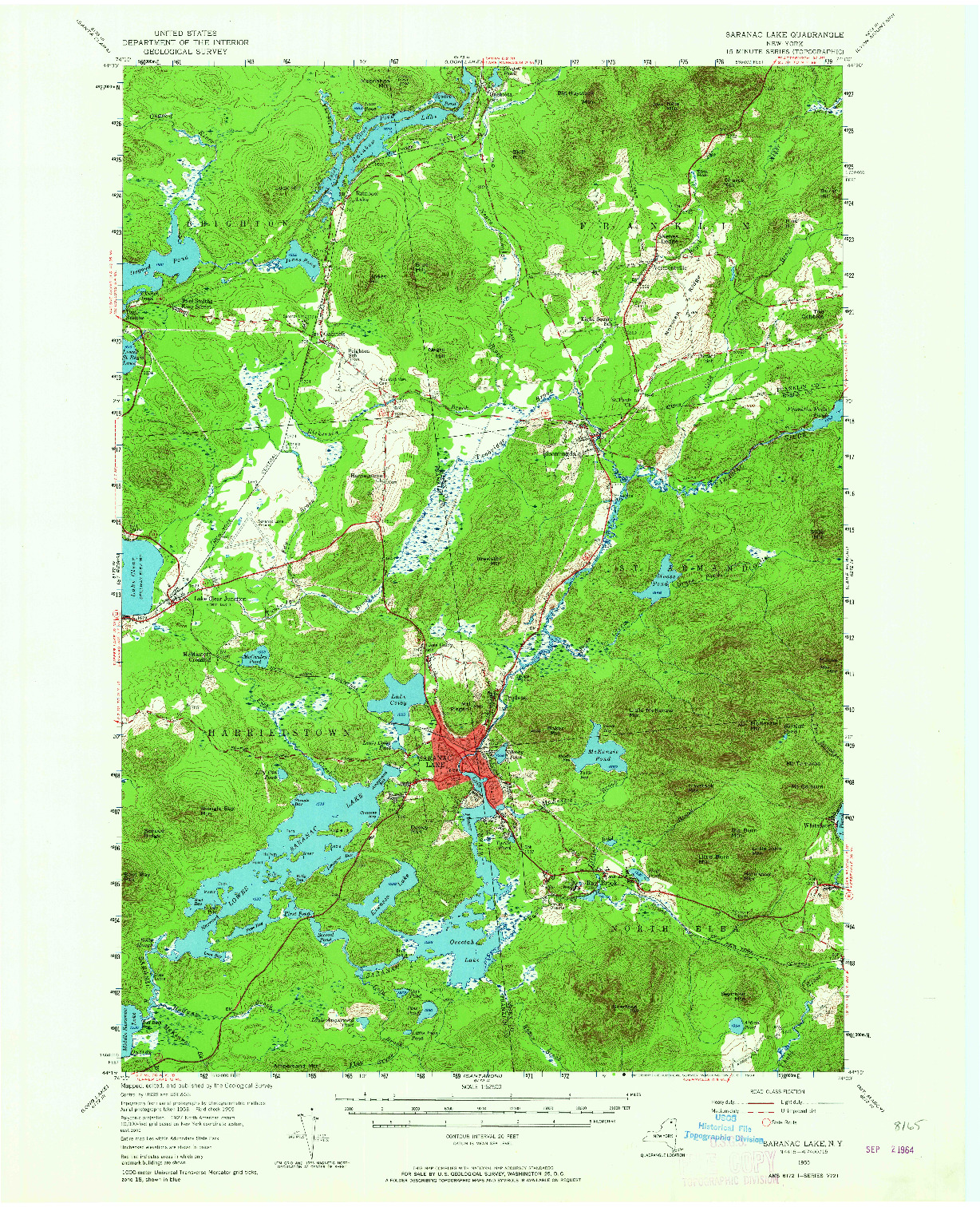 USGS 1:62500-SCALE QUADRANGLE FOR SARANAC LAKE, NY 1955