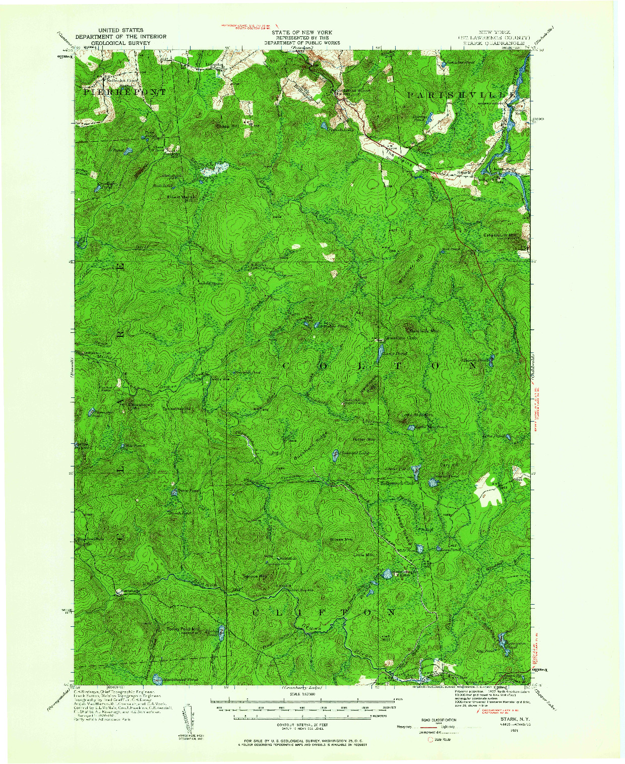 USGS 1:62500-SCALE QUADRANGLE FOR STARK, NY 1921