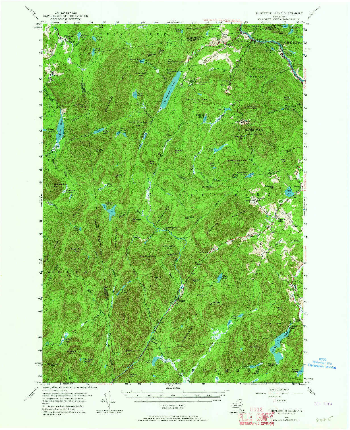 USGS 1:62500-SCALE QUADRANGLE FOR THIRTEENTH LAKE, NY 1954