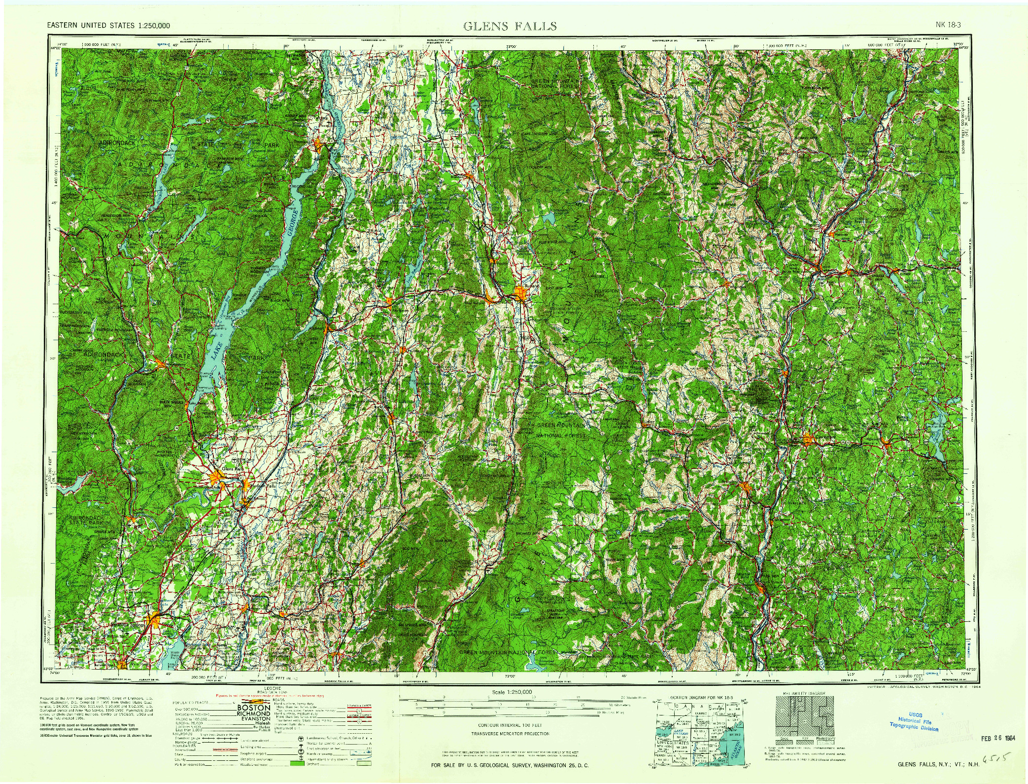 USGS 1:250000-SCALE QUADRANGLE FOR GLENS FALLS, NY 1964