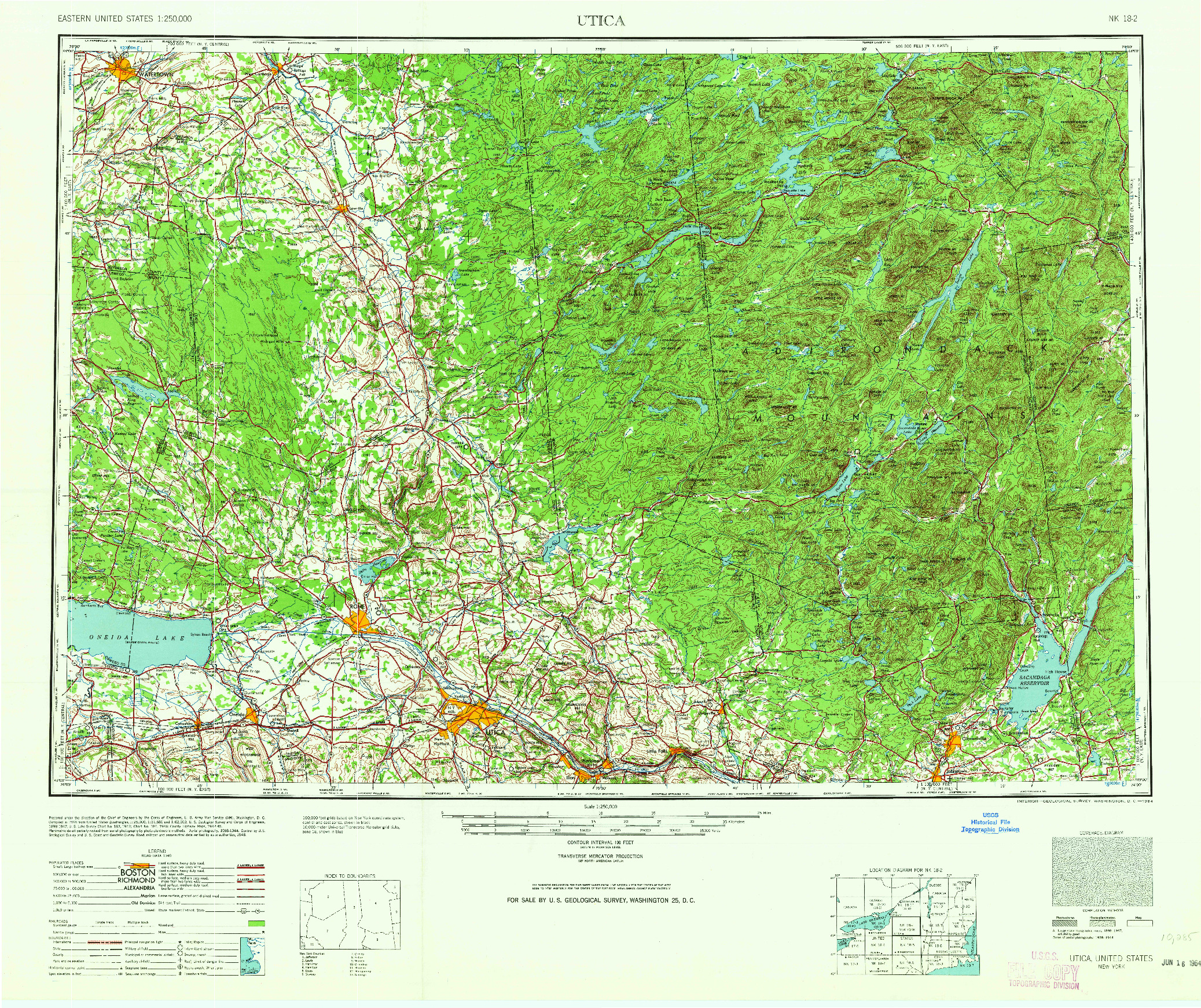 USGS 1:250000-SCALE QUADRANGLE FOR UTICA, NY 1964