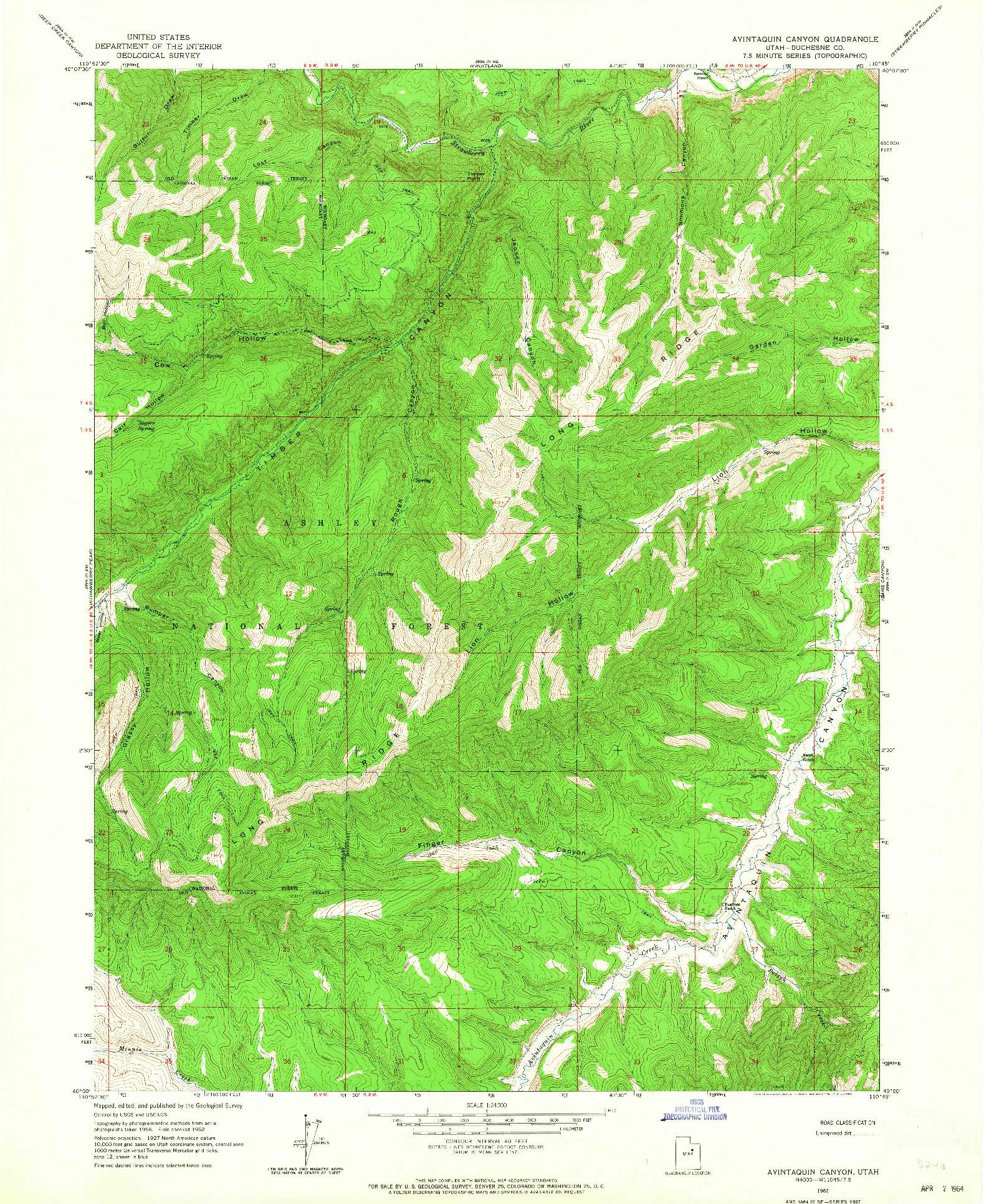 USGS 1:24000-SCALE QUADRANGLE FOR AVINTAQUIN CANYON, UT 1962