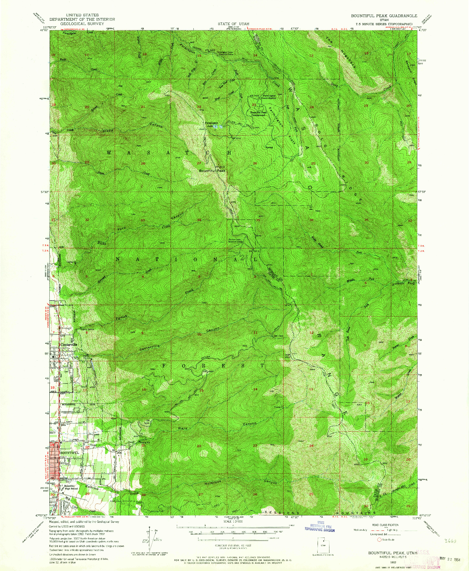 USGS 1:24000-SCALE QUADRANGLE FOR BOUNTIFUL PEAK, UT 1952
