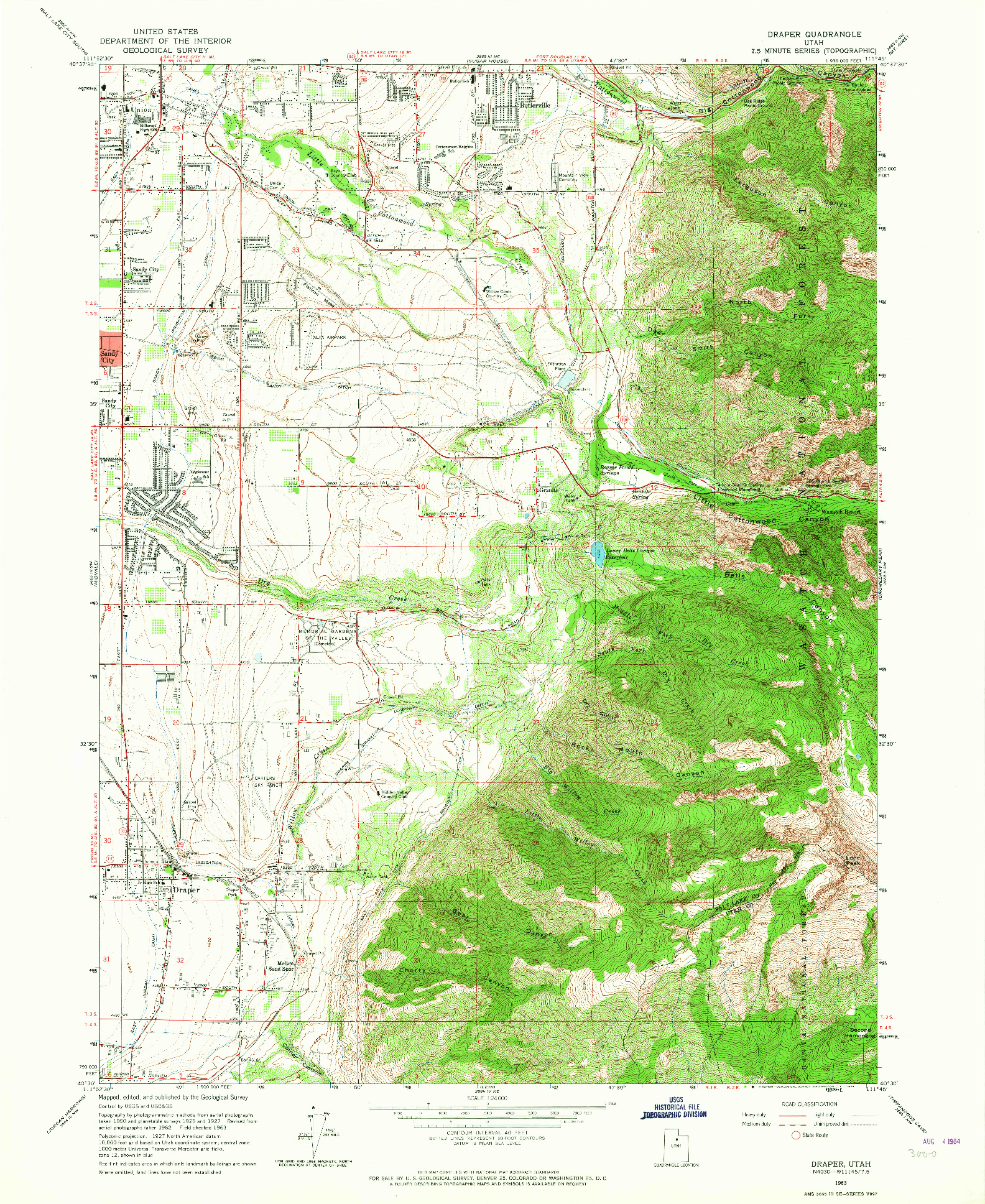 USGS 1:24000-SCALE QUADRANGLE FOR DRAPER, UT 1963
