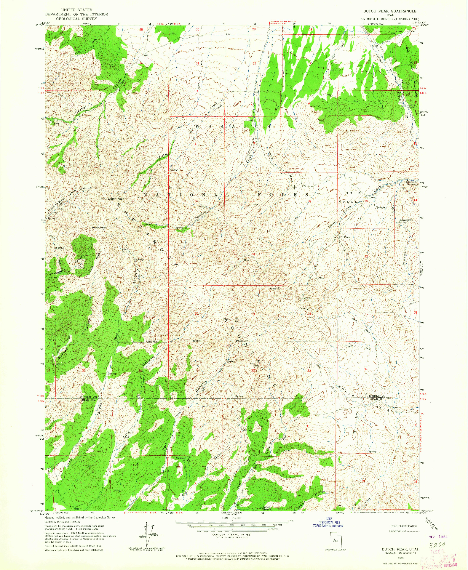 USGS 1:24000-SCALE QUADRANGLE FOR DUTCH PEAK, UT 1963