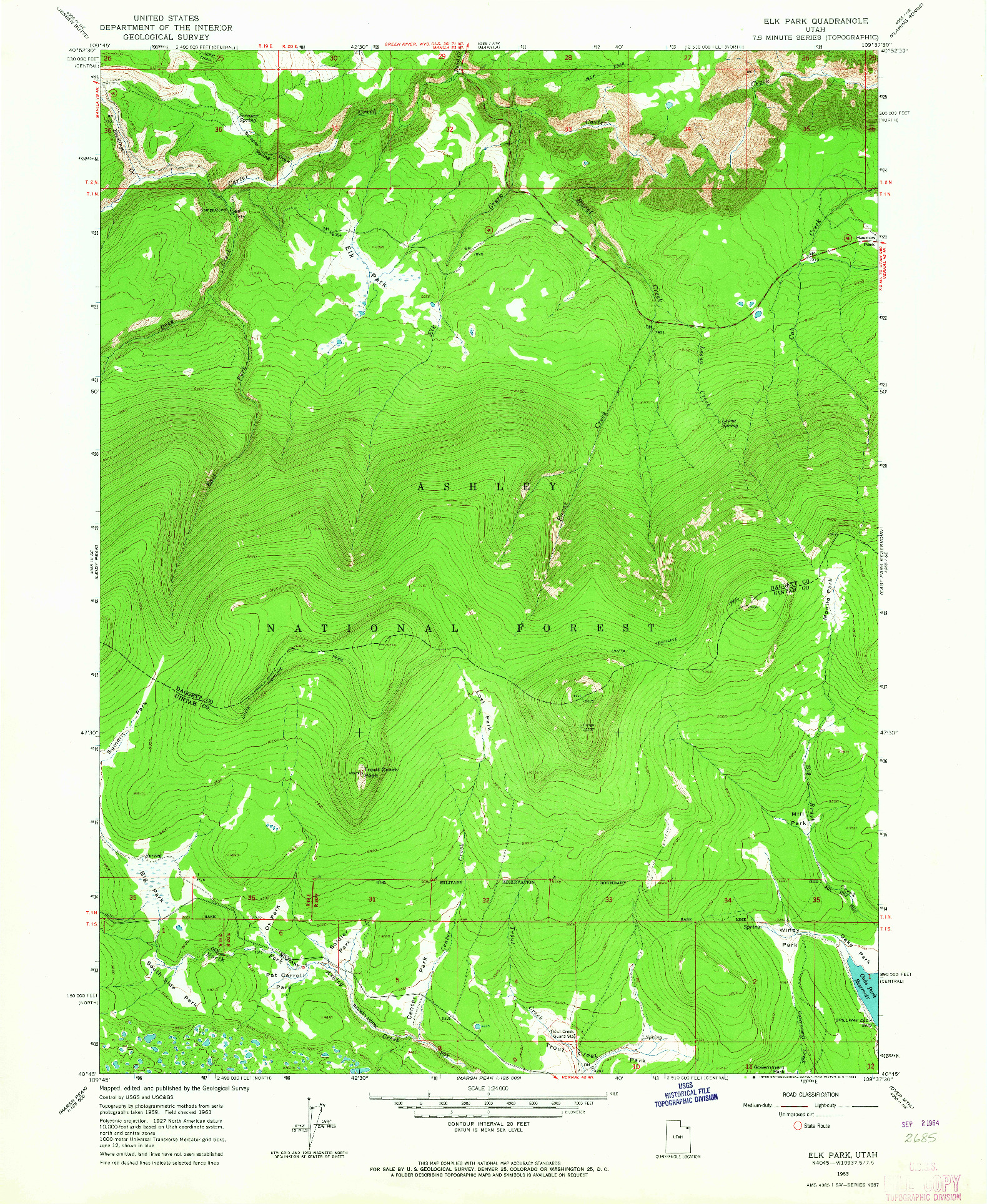 USGS 1:24000-SCALE QUADRANGLE FOR ELK PARK, UT 1963