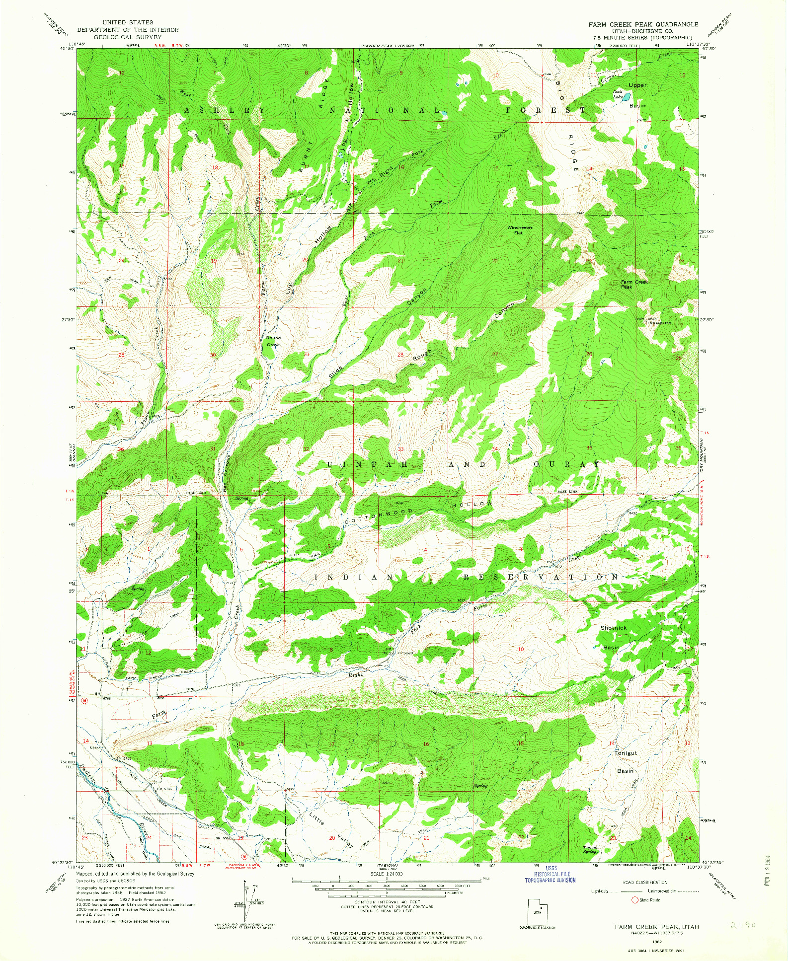 USGS 1:24000-SCALE QUADRANGLE FOR FARM CREEK PEAK, UT 1962