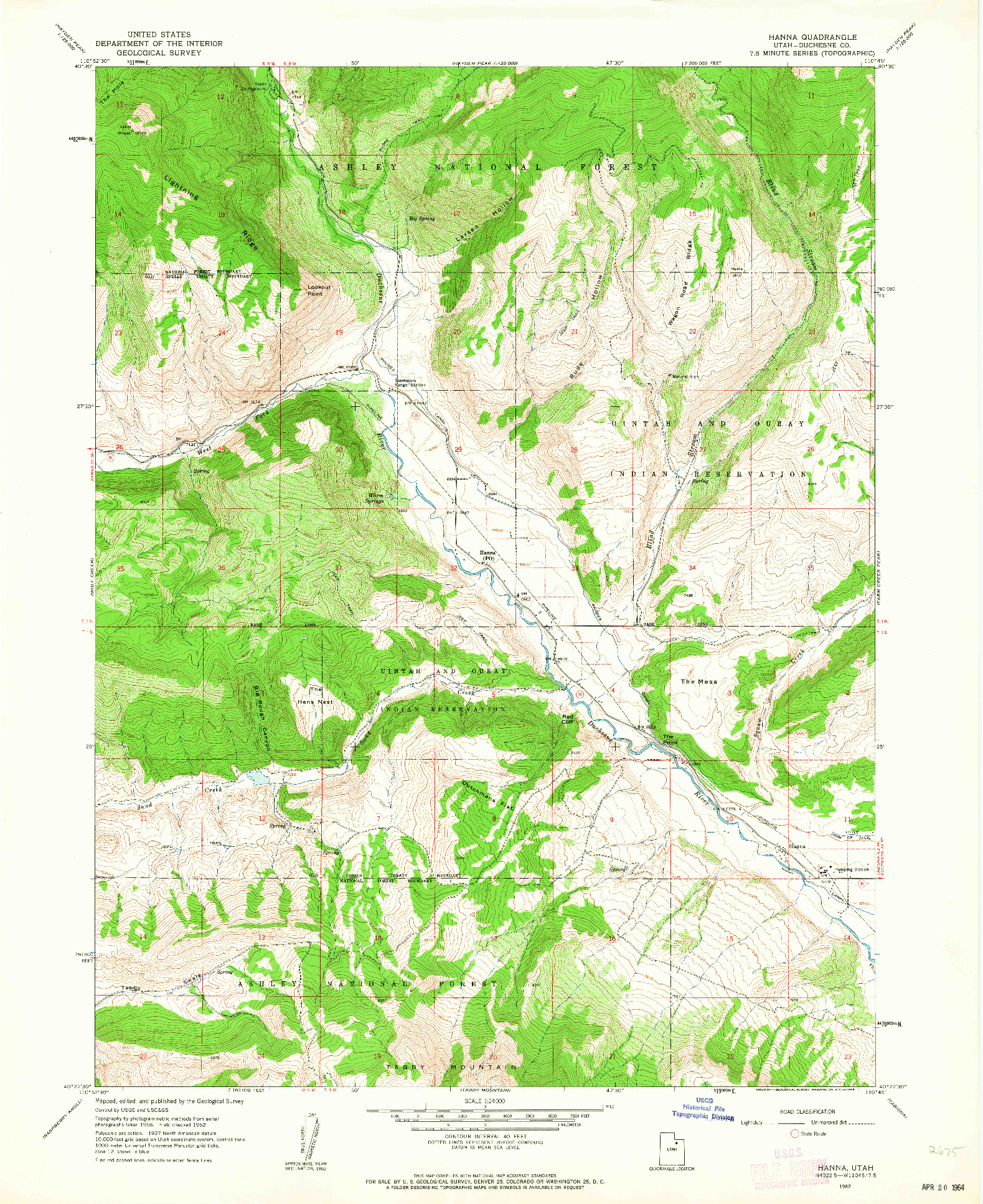 USGS 1:24000-SCALE QUADRANGLE FOR HANNA, UT 1962