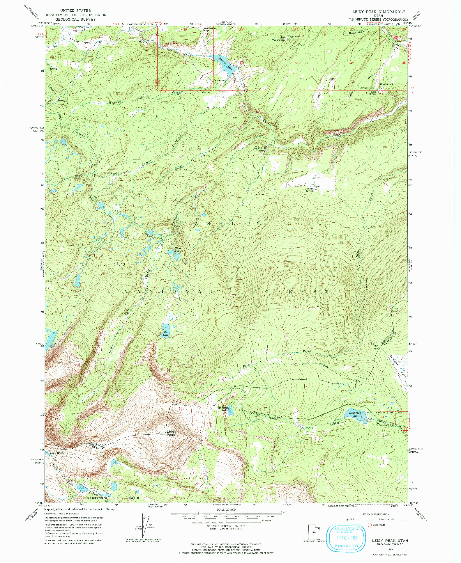 USGS 1:24000-SCALE QUADRANGLE FOR LEIDY PEAK, UT 1963
