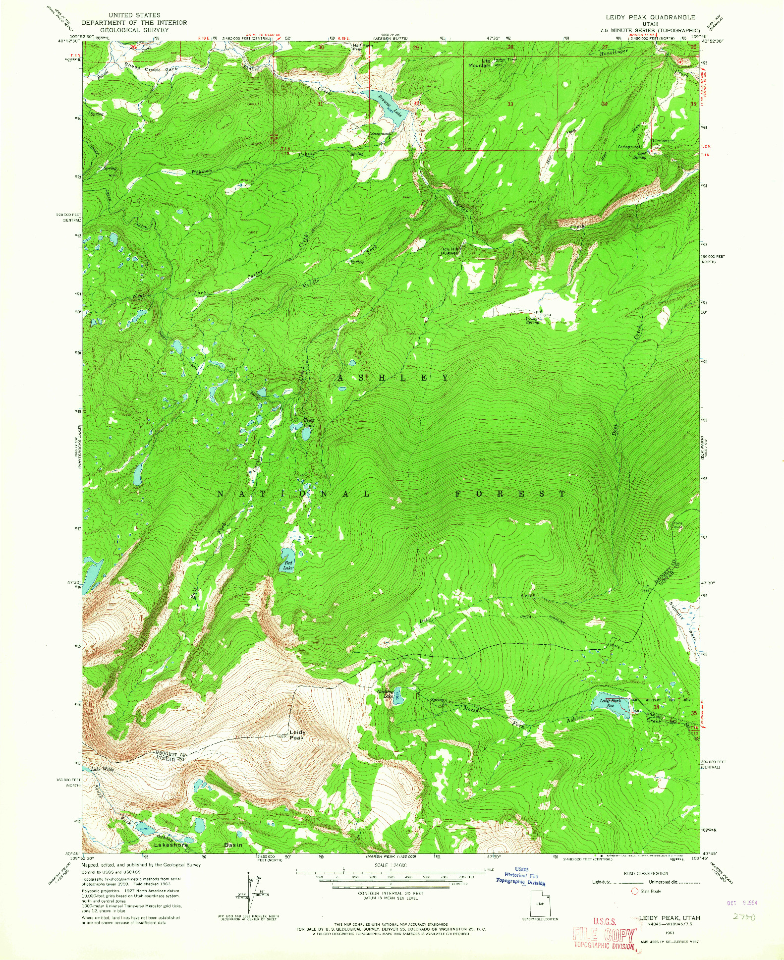 USGS 1:24000-SCALE QUADRANGLE FOR LEIDY PEAK, UT 1963